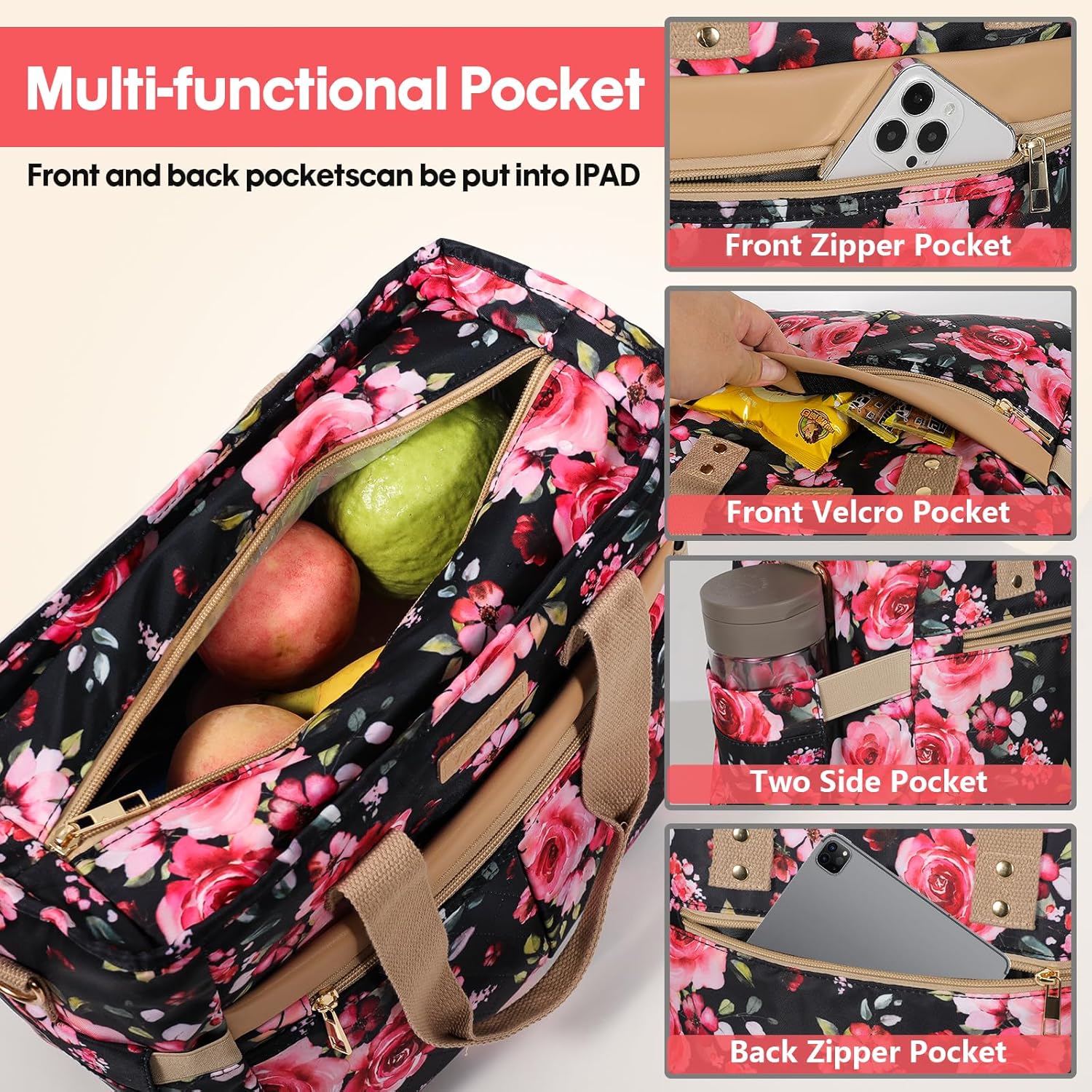 Bolsa de almuerzo para mujer, pequeña lonchera aislada, bolsa de mano de apertura amplia con correa de hombro extraíble para picnic, trabajo,