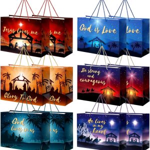 Abbylike 12 bolsas de regalo de Navidad, bolsas de papel religiosas con asa de 16 x 12 x 6 pulgadas, bolsas de papel de Navidad extra grandes para Abbylike 12 bolsas de regalo de Navidad, bolsas de papel religiosas con asa de 16 x 12 x 6 pulgadas, bolsas de papel de Navidad extra grandes para