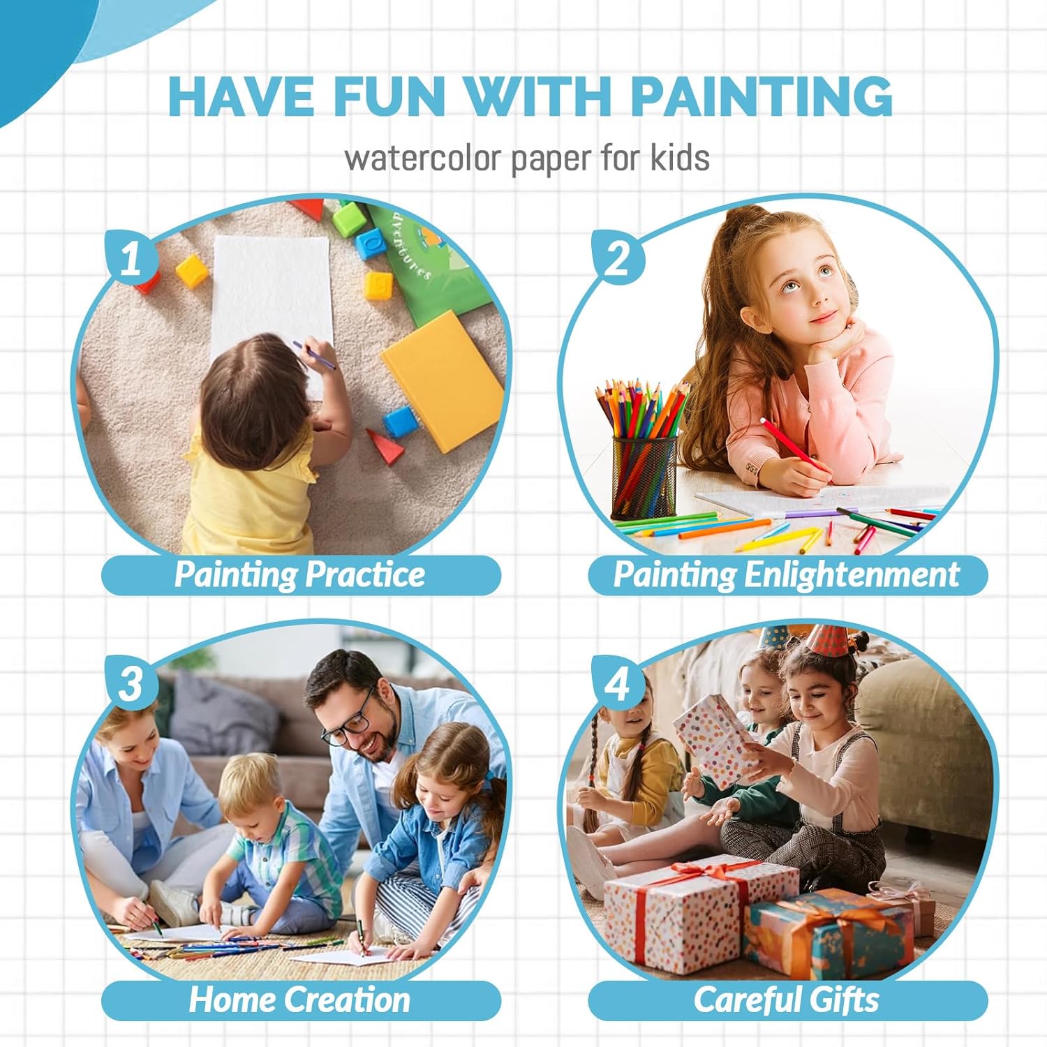 TOUNALKER 500 piezas de papel de acuarela a granel, papel de prensa en frío blanco de 300 GSM, bloc de papel de acuarela para dibujar arte para