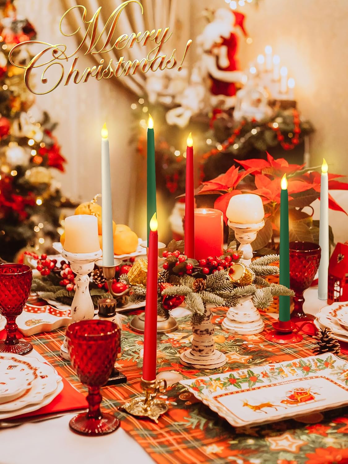 Funtery 48 velas LED sin llama, velas falsas que funcionan con pilas, velas a granel de 11 pulgadas, velas LED altas para Navidad, día de San