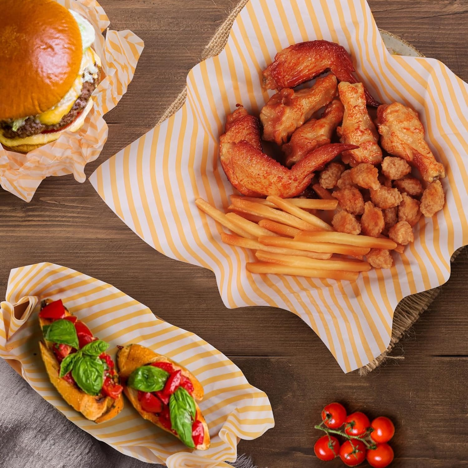 GeeRic Hojas de papel encerado de 12 x 12 pulgadas, 100 forros para cestas de alimentos para sándwiches, hamburguesas, envoltorios de alimentos