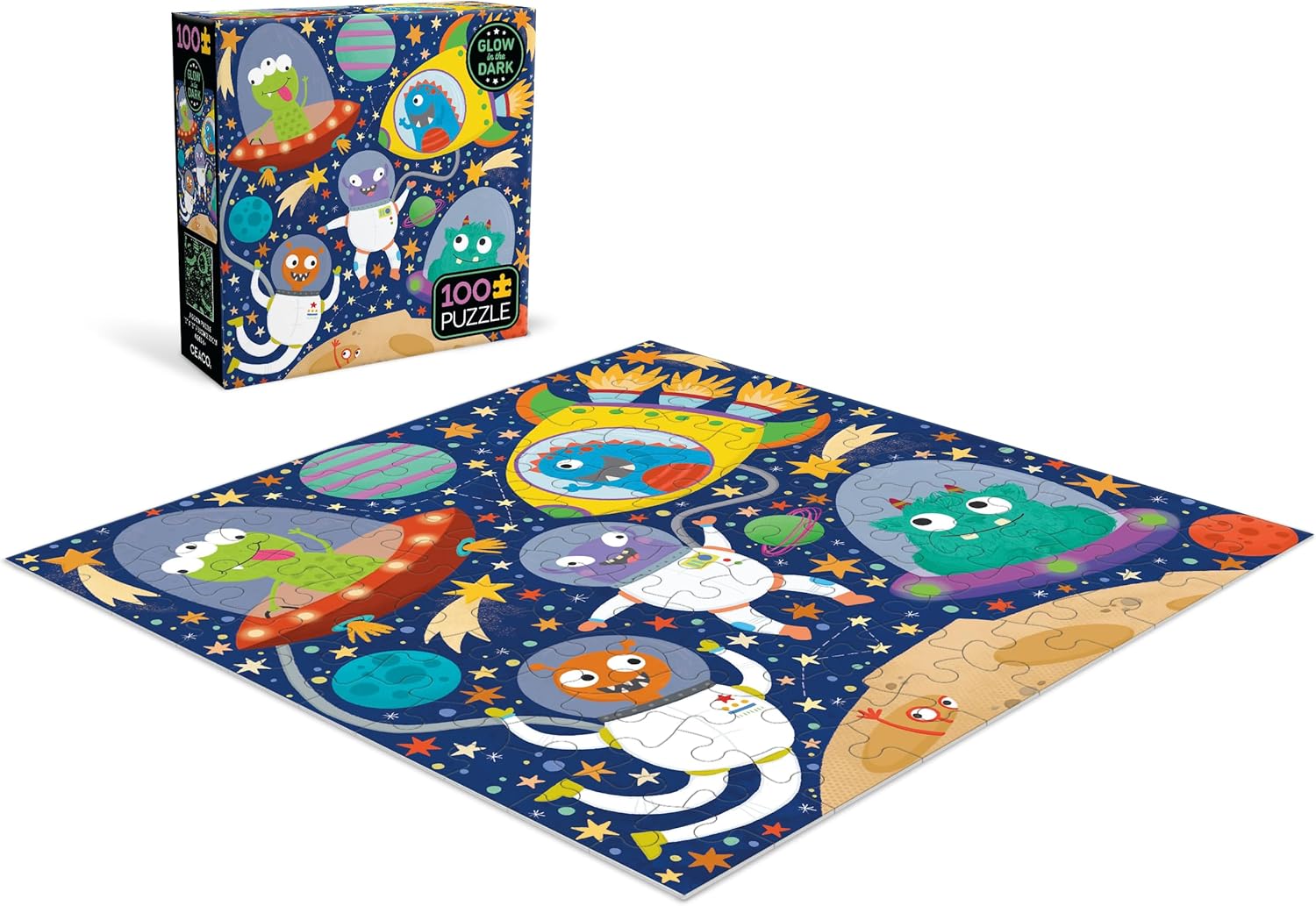 Ceaco – Brillan en la oscuridad – Space Aliens – Rompecabezas de 100 piezas