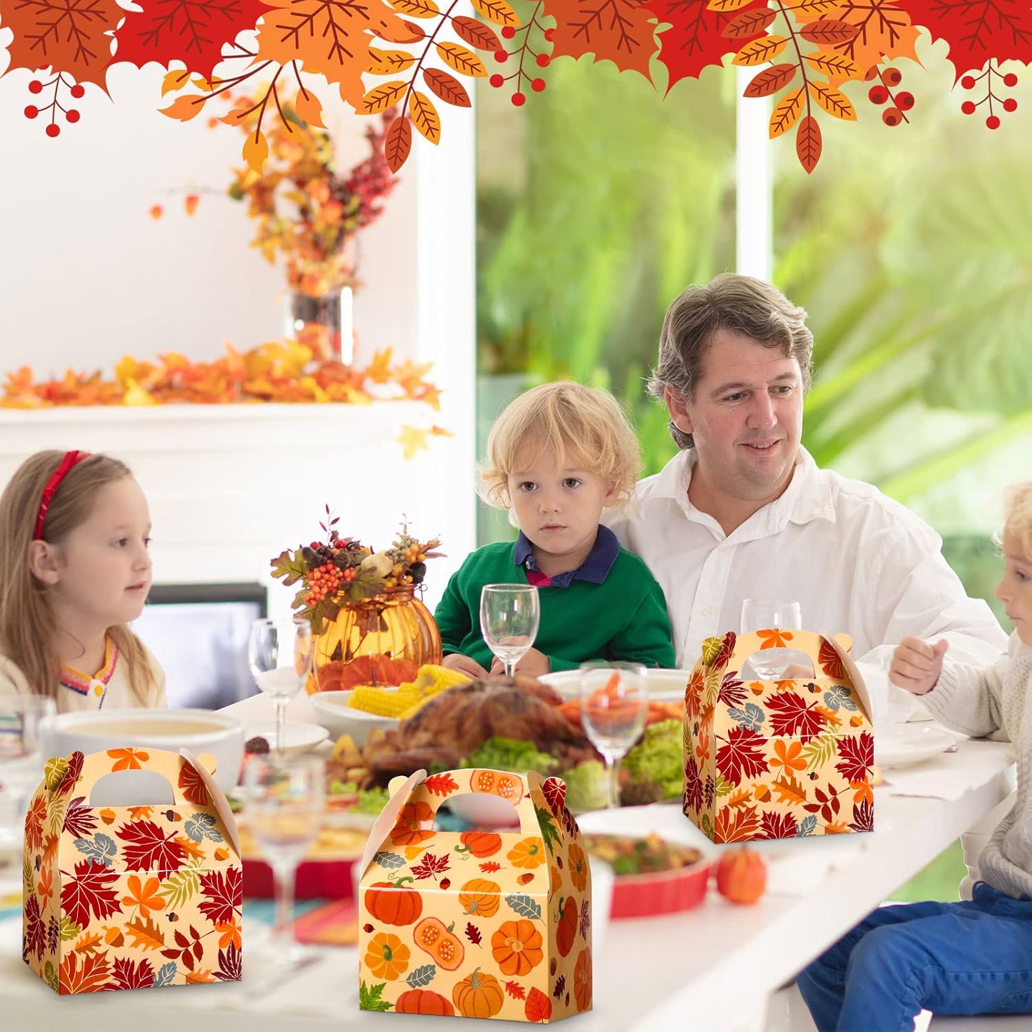Cajas de dulces para fiesta de otoño, cajas de dulces para fiesta de Acción de Gracias, cajas de fiesta de cosecha de otoño, cajas de papel de