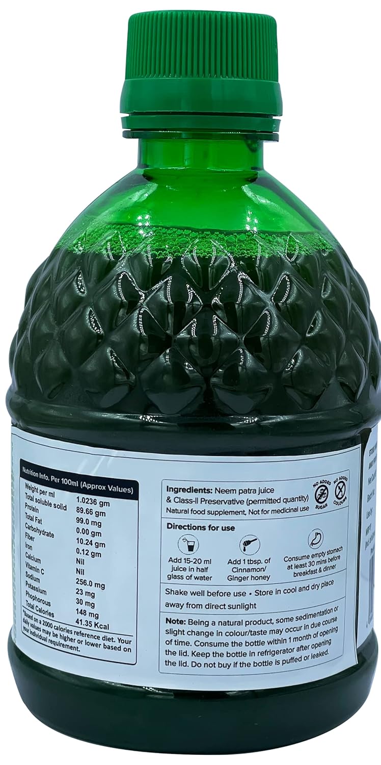 1 Neem Patra JugoRas+Miel Natural Natural Libre de Bosque Vale 49-,El Mejor Cuidado De La Piel 400 Ml & Limpieza De Sangre Jugo De Neem Patra Ras