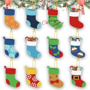 Juego de 12 calcetines de Navidad con pintura de diamantes, accesorios de arte de diamantes, accesorios de arte de diamantes, bricolaje 5D, Juego de 12 calcetines de Navidad con pintura de diamantes, accesorios de arte de diamantes, accesorios de arte de diamantes, bricolaje 5D,