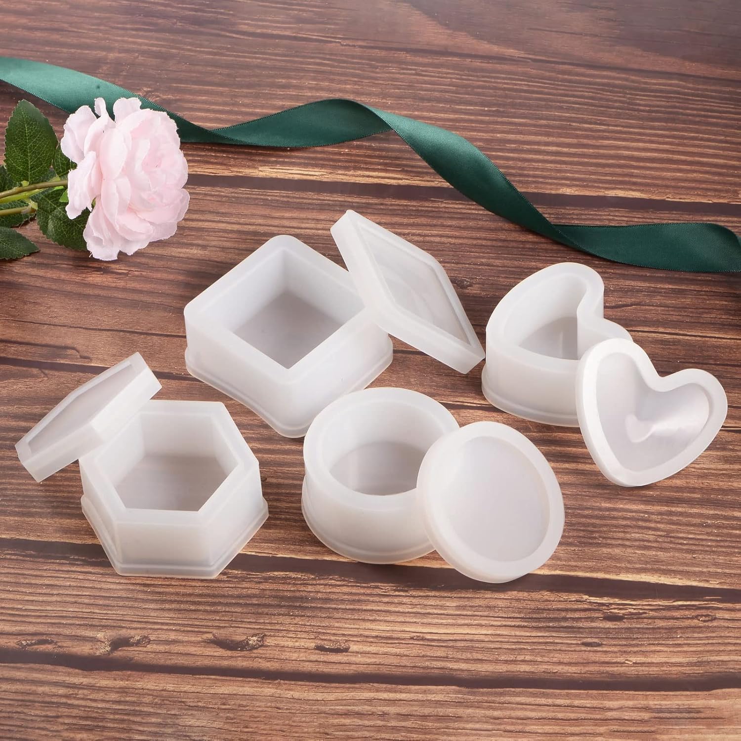HARFINGTON 3 piezas de caja de joyería, molde cuadrado de silicona para almacenamiento epoxi con tapa para manualidades de resina