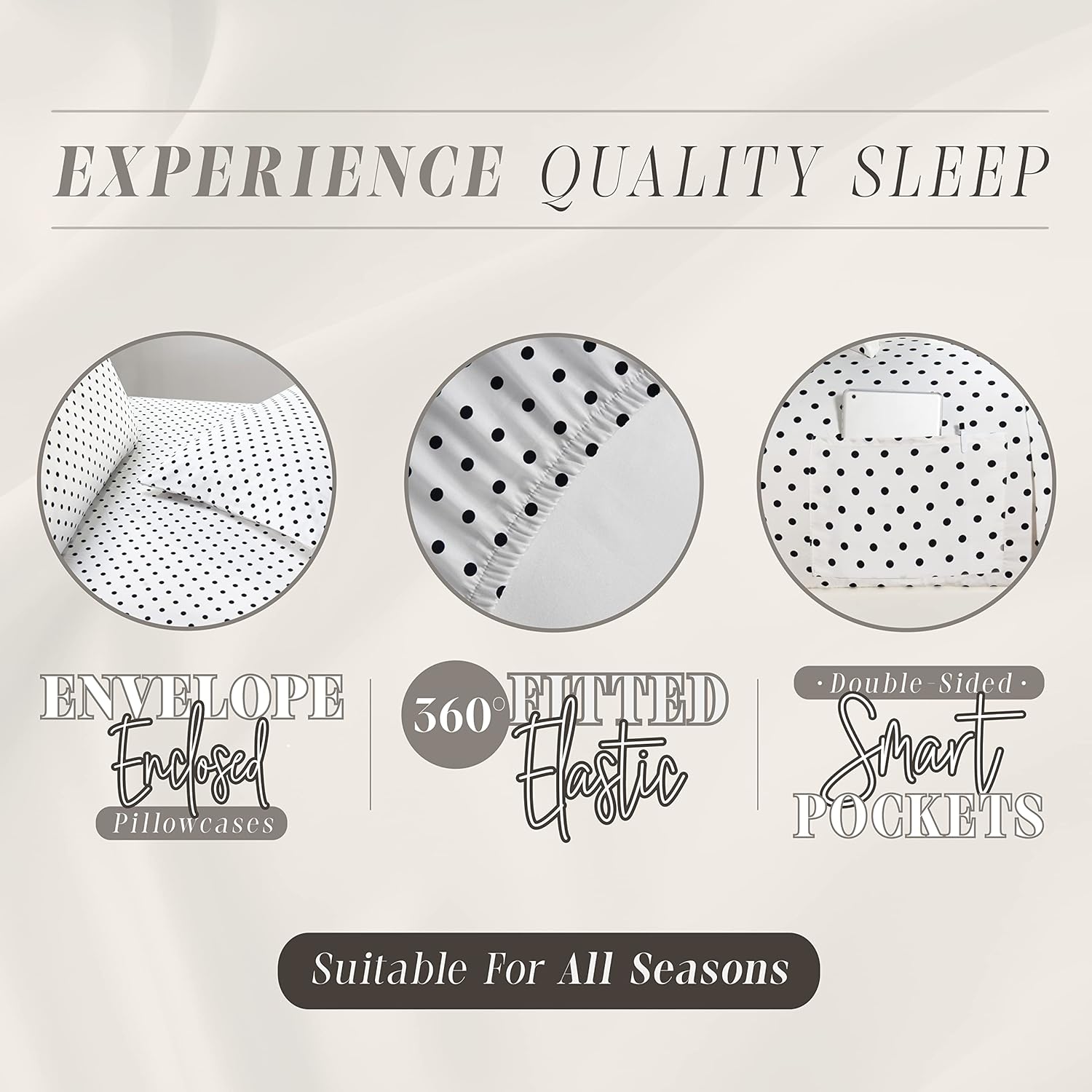 Elegant Comfort Delilah Polkadot – Juego de 6 piezas, resistente a la decoloración y a las arrugas, 1500 sábanas bajeras de microfibra de alta
