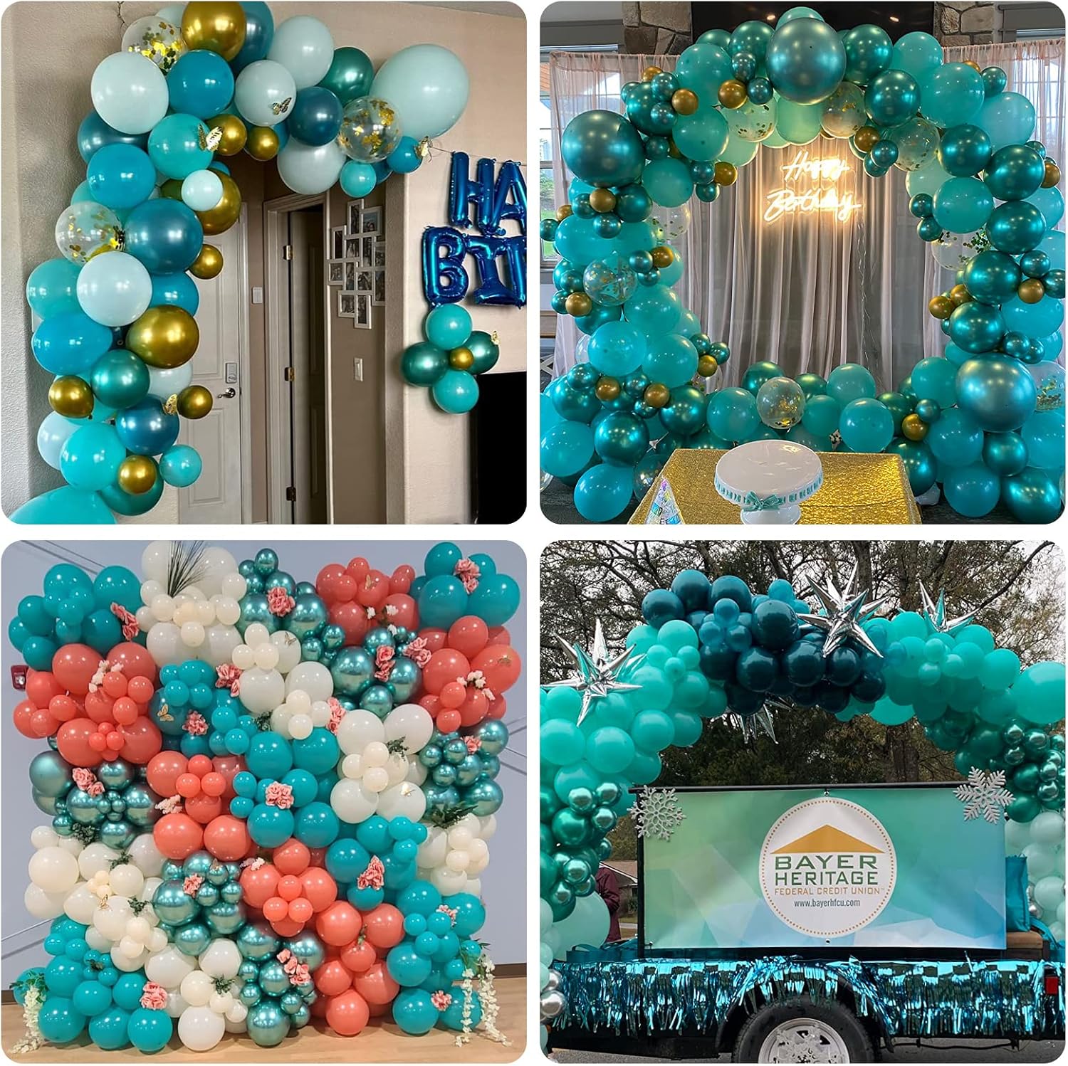 Kit de arco de globos de color azul turquesa, kit de guirnalda de globos turquesa de doble relleno con globos dorados metálicos, verde menta, verde