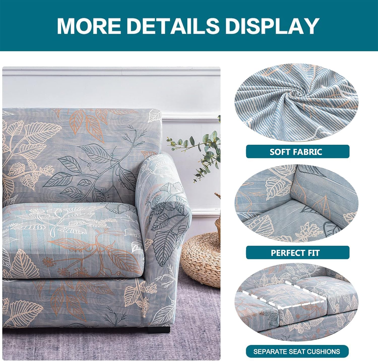 KRFOONN Fundas para silla de 2 piezas con estampado, fundas de sofá, fundas de sofá lavables, fundas protectoras de muebles con parte inferior