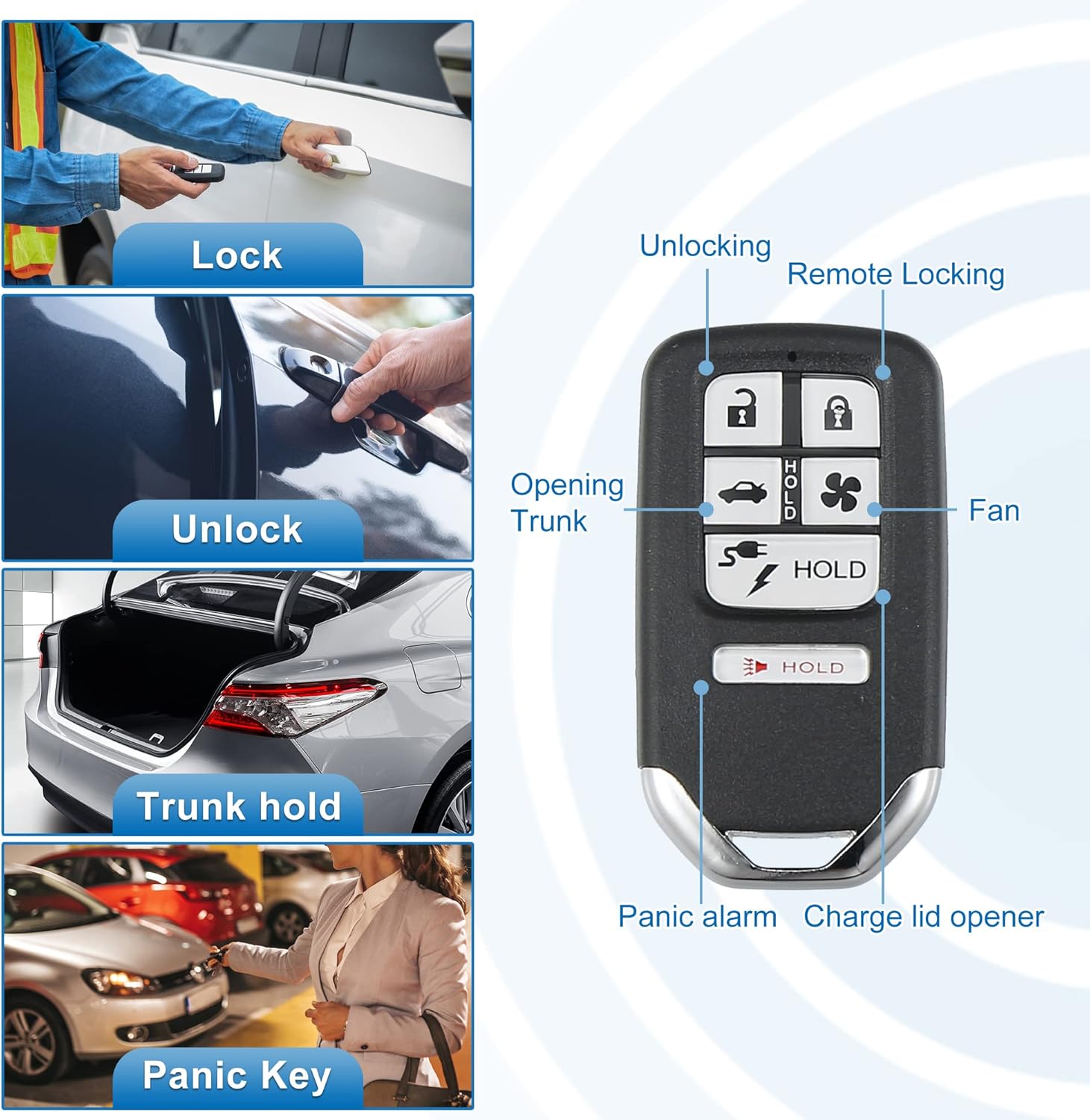 X AUTOHAUX Llavero de repuesto para automóvil de 6 botones sin llave, control remoto, llavero inteligente de proximidad KR5V2X para Honda Clarity