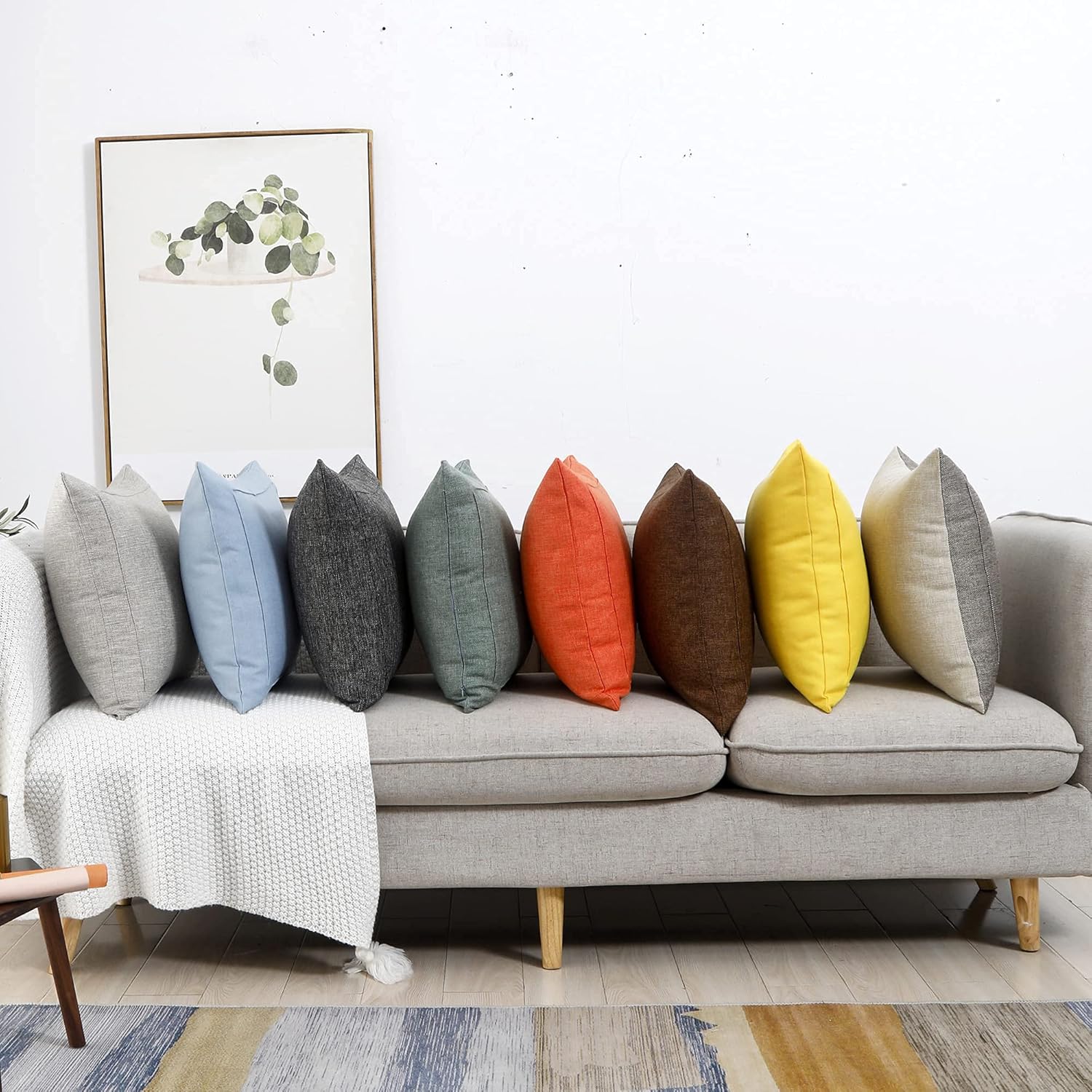 Jepeak – Fundas de cojín de arpillera, paquete de 2 fundas de almohada cuadradas sólidas, gruesas y decorativas para el sofá o sillón, estilo casa