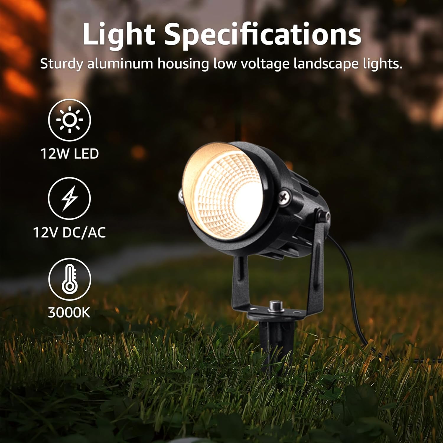 SUNVIE Paquete de 12 luces de paisaje de bajo voltaje con transformador de 300 W, kit de iluminación LED de paisaje de 12 a 24 V, 3000 K, focos de