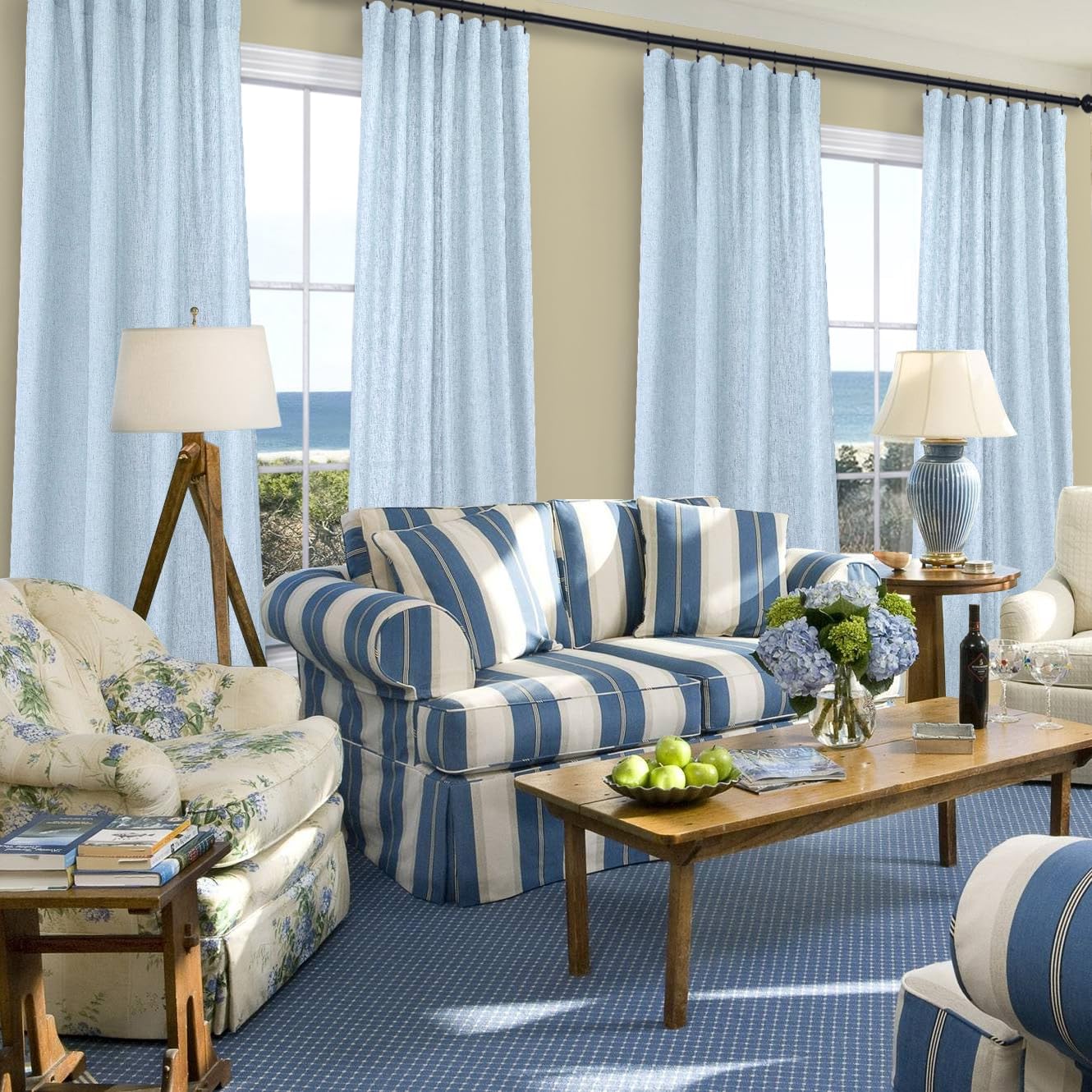 Cortinas de lino azul claro de 63 pulgadas de largo para dormitorio de niños pequeños, adolescentes y niñas, juego de 2 paneles de decoración