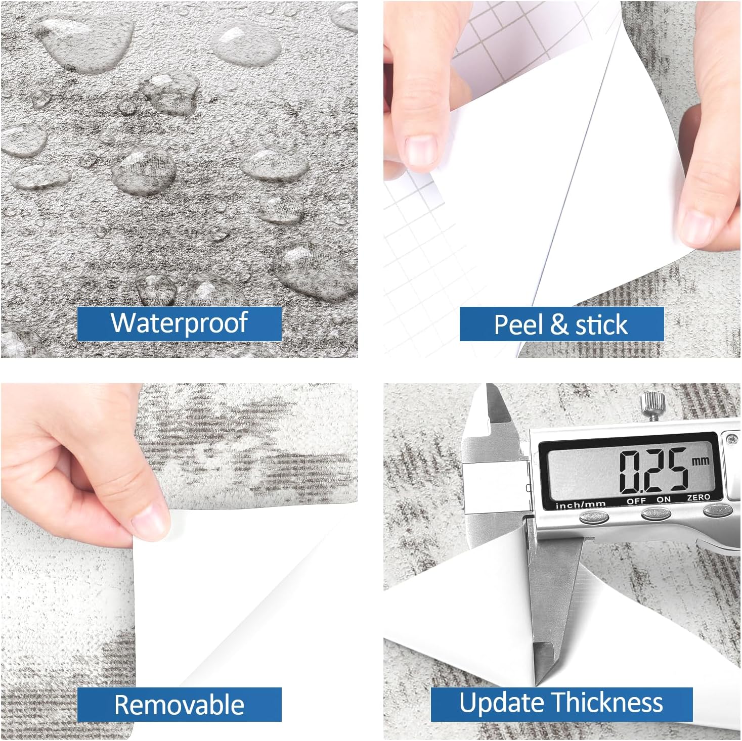 FunStick Papel tapiz grueso de hormigón teñido de color gris y blanco, con textura 3D, autoadhesivo, removible, para encimeras, dormitorio, baño,