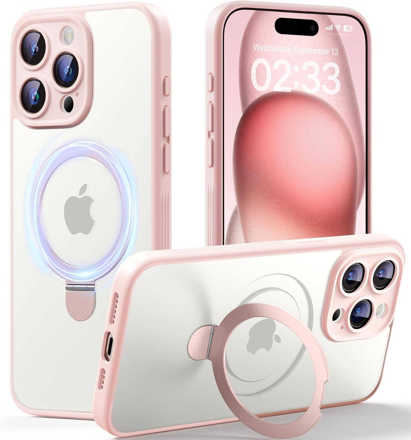 JUESHITUO Funda para iPhone 15 ProMax con soporte magnético protección completa de la cámara compatible con MagSafe grado mil, a prueba de golpes,