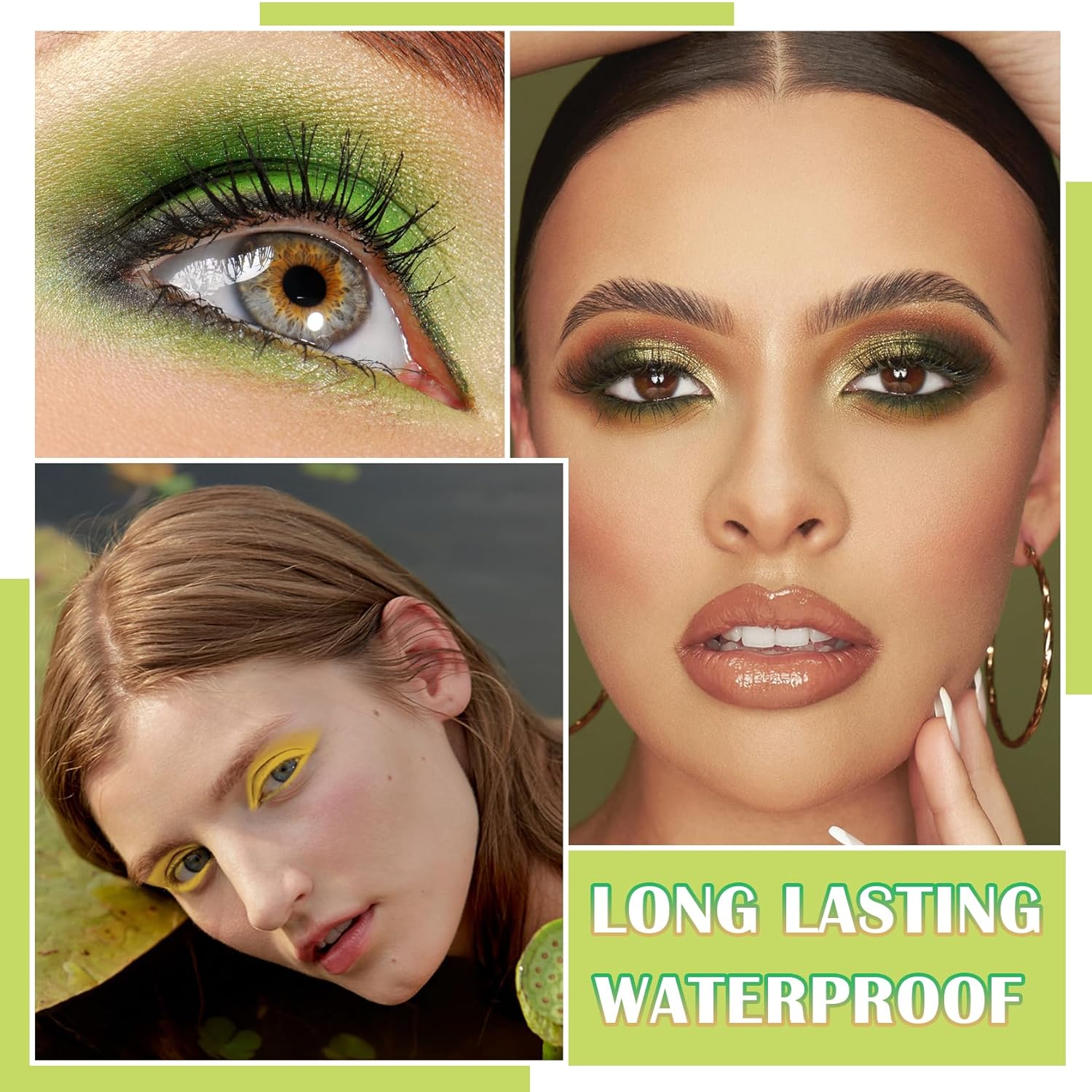 XiaoTu Paleta de sombra de ojos verdes, paleta de maquillaje de sombra de ojos con purpurina verde, mate de larga duración, altamente pigmentada,