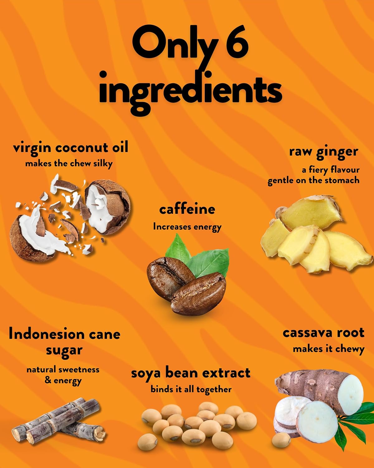 Ginger Roars – Masticables con cafeína y jengibre, 36 caramelos de cafeína cada uno de 33 mg de cafeína con un delicioso sabor natural de miel y