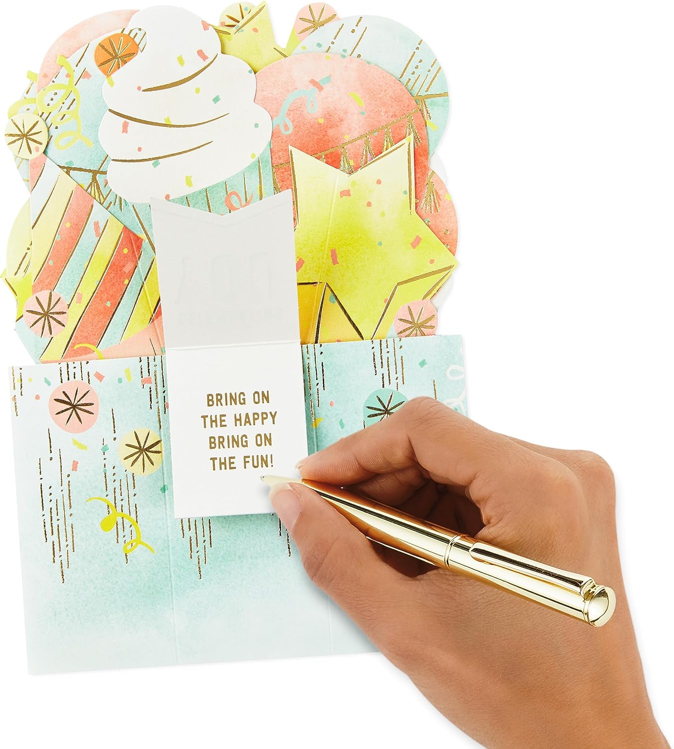 Hallmark Paper Wonder – Tarjeta desplegable de cumpleaños (ramo de globos de cupcakes)