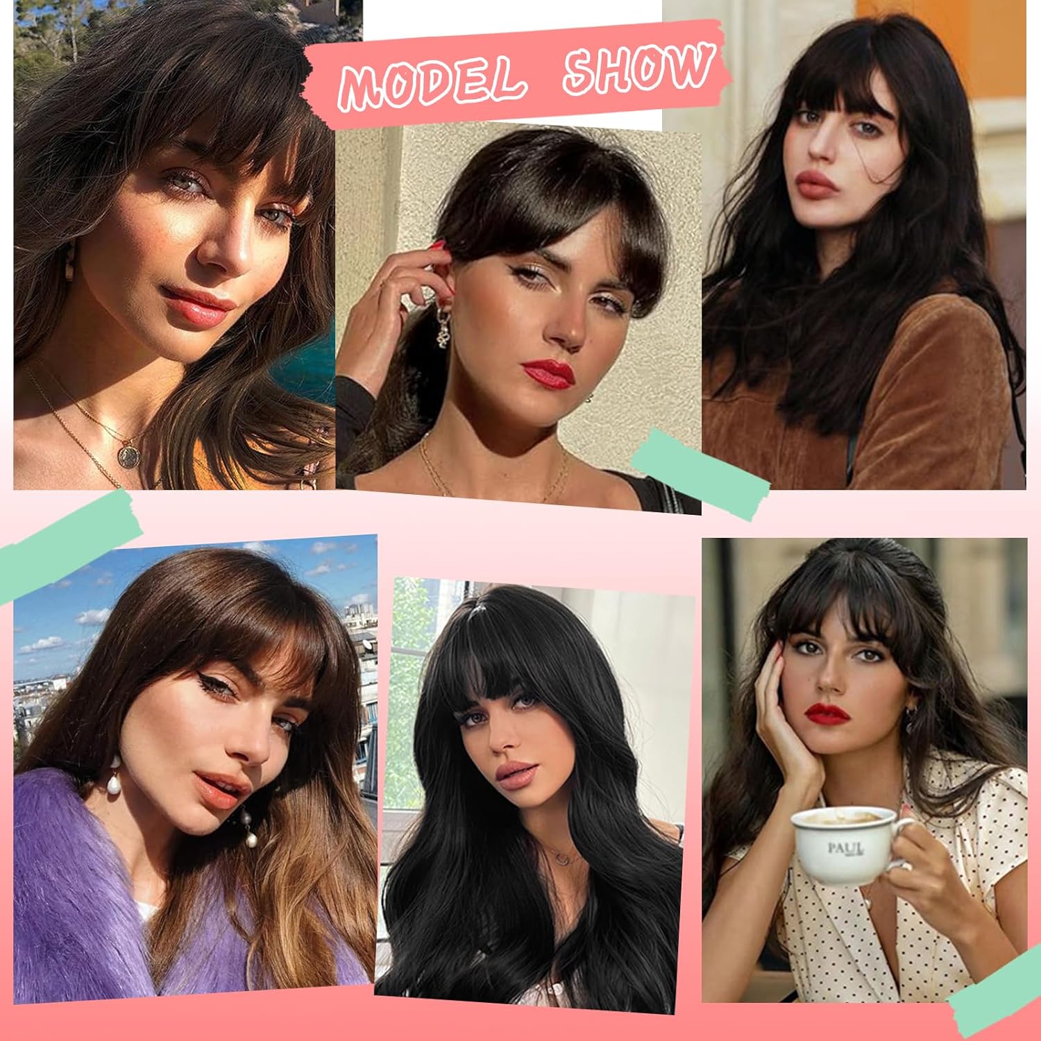 Flequillo con clip, extensiones de cabello humano 100 % real, flequillo francés falso, fleco francés con sienes, cortina plana frontal ordenada,