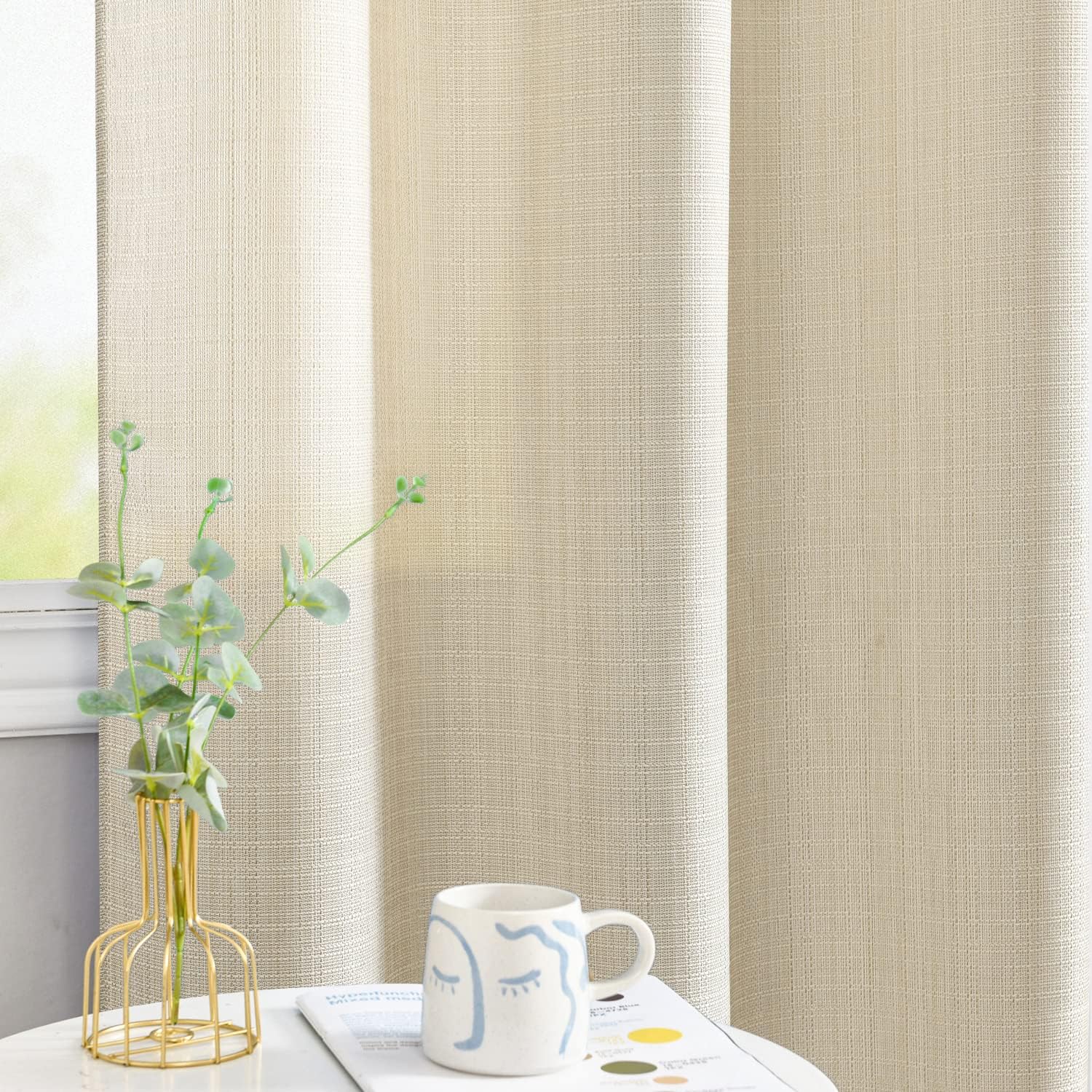 jinchan Cortinas para sala de estar, dormitorio, cortinas texturizadas de lino de 84 pulgadas de largo, 2 paneles de cortinas de granja beige,
