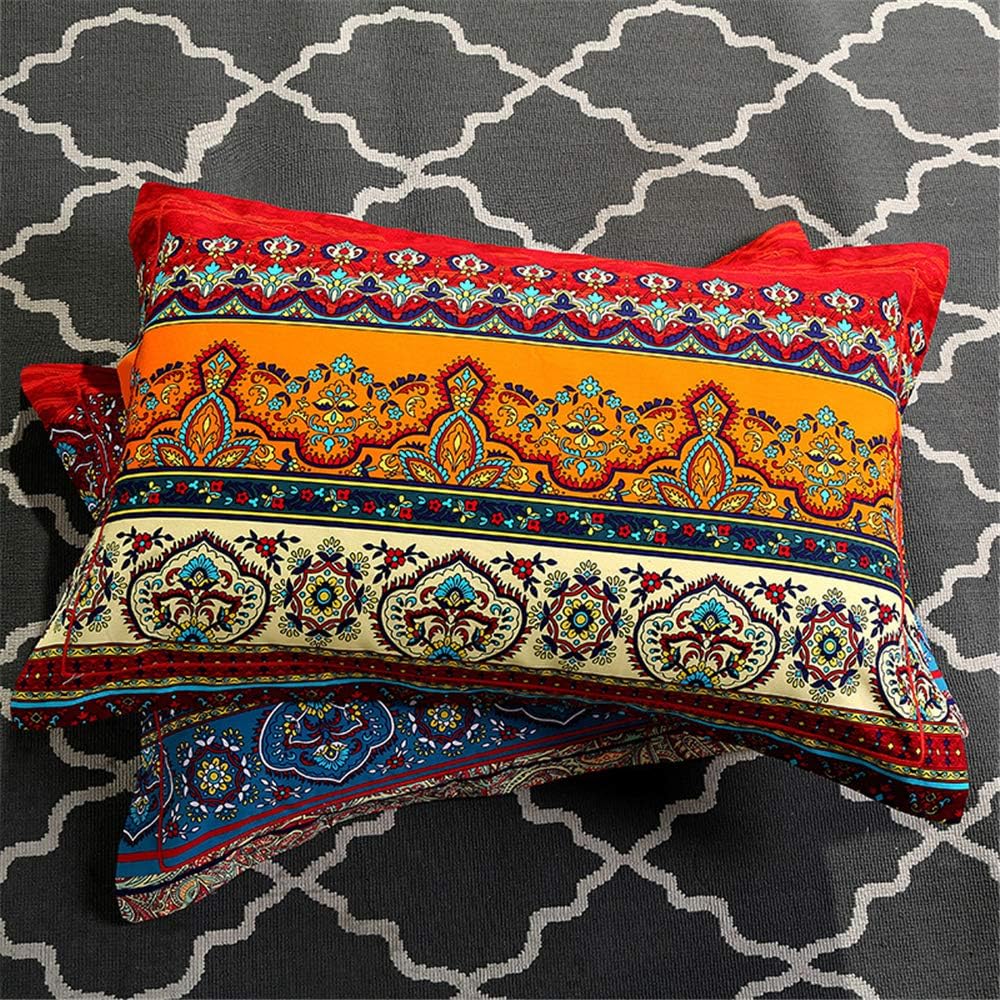 ABREEZE Juego de ropa de cama de 3 piezas, estilo bohemio, retro, étnico, vintage, floral, ropa de cama bohemia, 100% algodón cepillado, damasco,