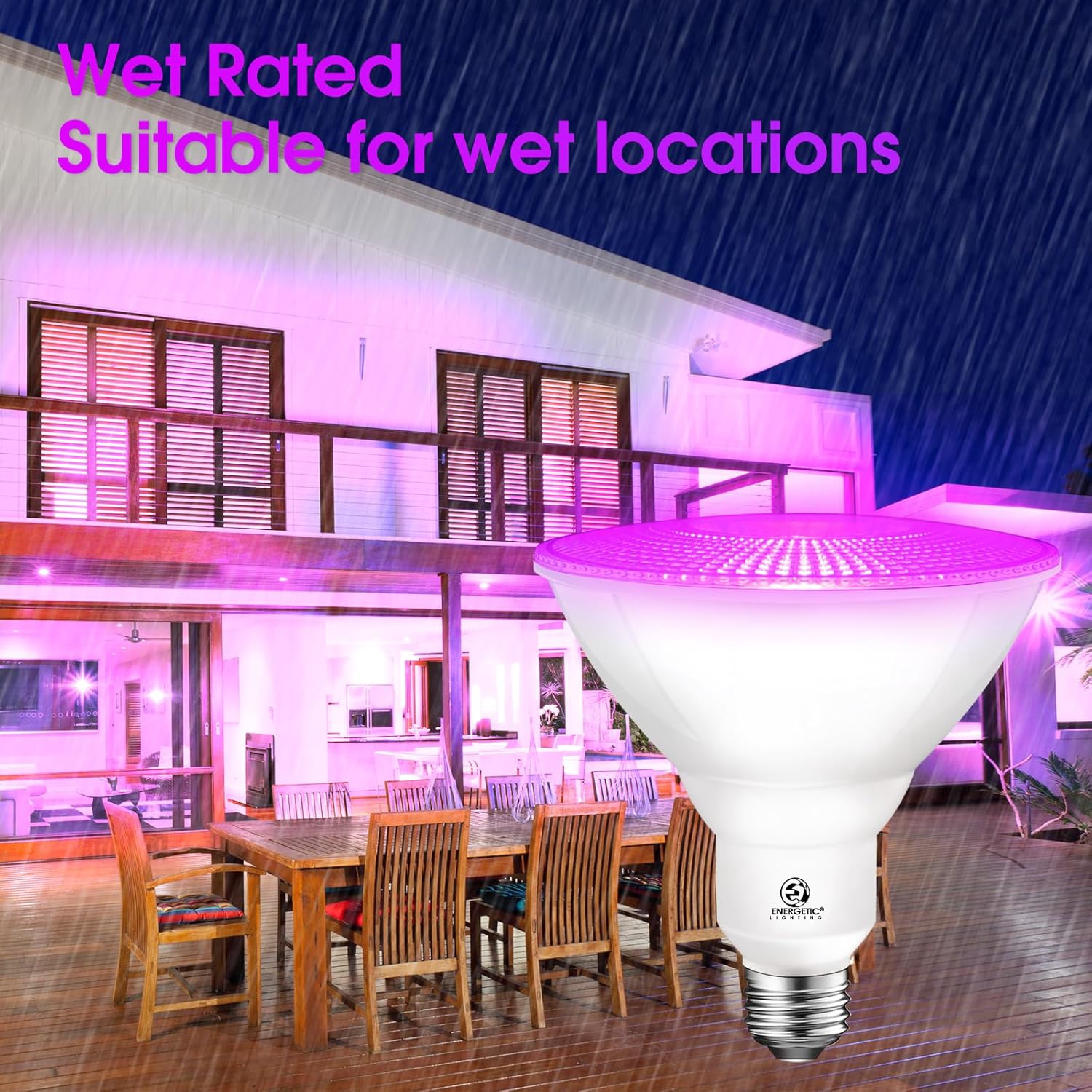 Energetic Purpule Par38 – Bombilla LED para exteriores, 16 W (equivalente a 90 vatios), regulable, base E26, para Navidad, Halloween, decoración de