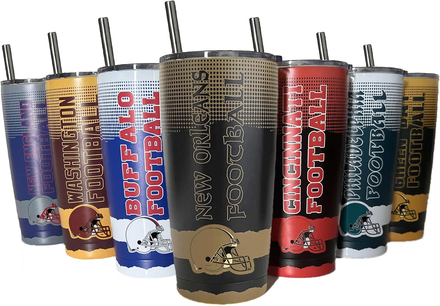 Vaso aislado de acero inoxidable de 20 onzas con tapa y popotes, regalo para fanáticos del fútbol americano para doble pared, reutilizable, mantiene