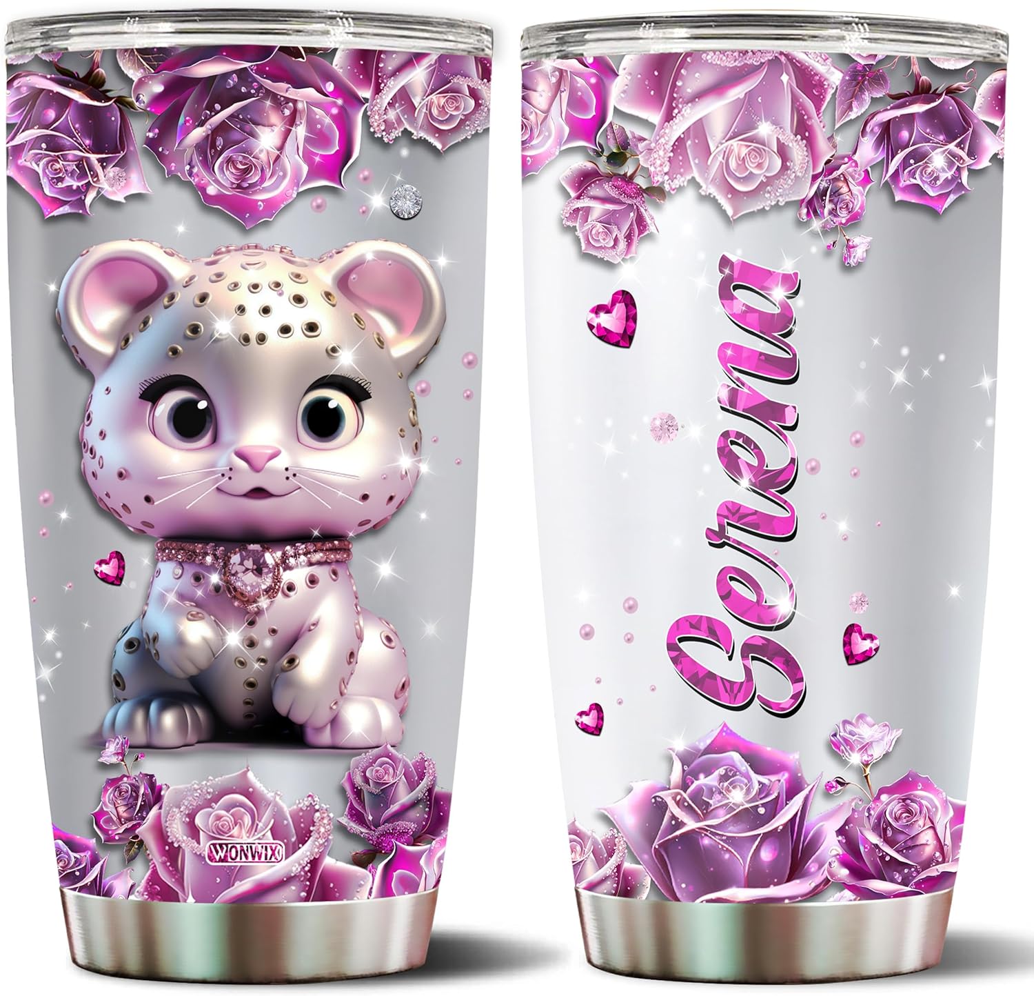 WONWIX Regalo personalizado de leopardo para mujeres, vaso térmico de acero inoxidable de 20 onzas, taza de café, taza de viaje, botella de agua,