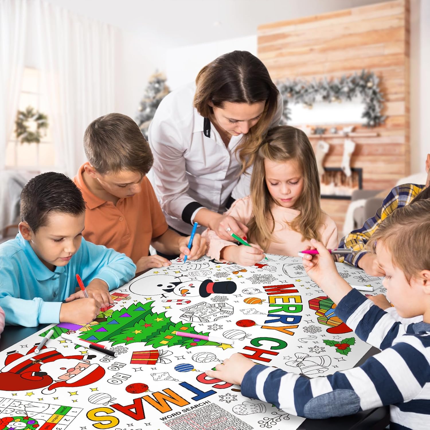 Gatherfun Decoraciones de Navidad  Póster versátil de actividades de 30 x 72 pulgadas, pancarta para colorear para fiestas escolares y eventos