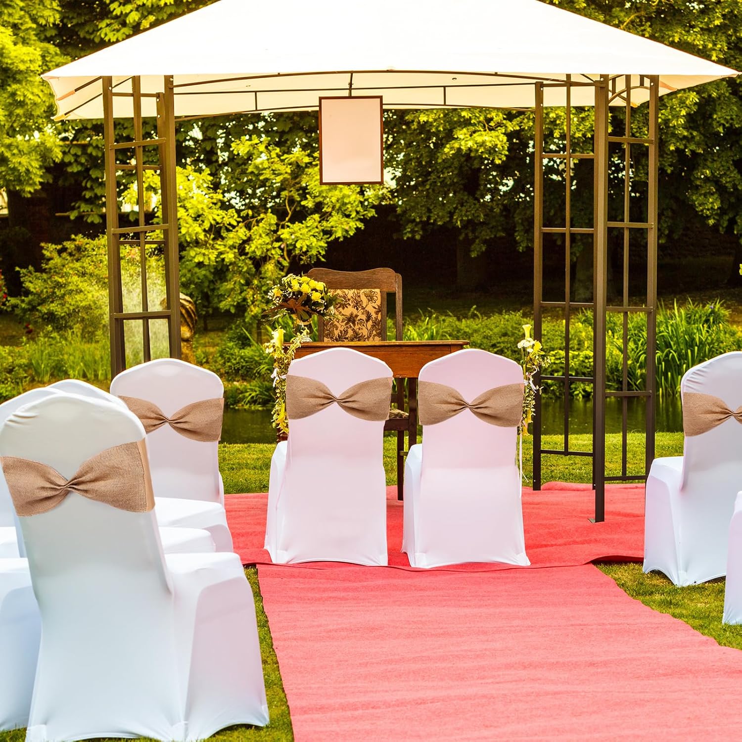 Bandas elásticas de arpillera para silla de lino y elastano, bandas rústicas para sillas de comedor, lazos para boda, comedor, banquete, evento,