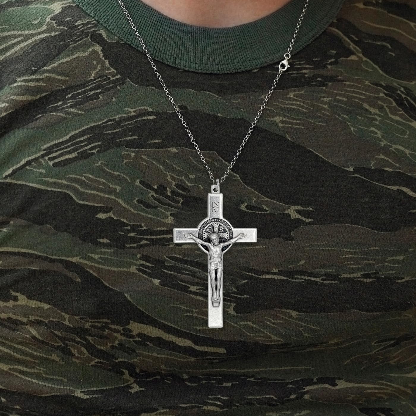 Crucifijo XL de San Benito Crucifijo de borde recto para hacer rosario  Crucifijo oxidado de plata XL de 3 pulgadas para rosario de San Benito o