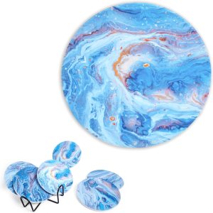 Posavasos para bebidas con base de corcho, posavasos absorbentes de piedra cerámica para sostener tazas, tazas o vasos, decoración del hogar estilo Posavasos para bebidas con base de corcho, posavasos absorbentes de piedra cerámica para sostener tazas, tazas o vasos, decoración del hogar estilo