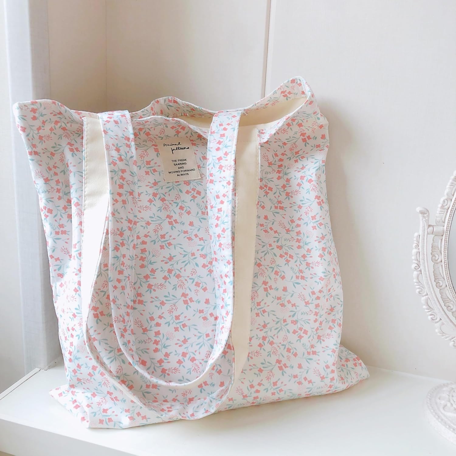 Bolsa de lona de algodón, reutilizable, suave, bolsa de hombro floral para viajes de playa, compras