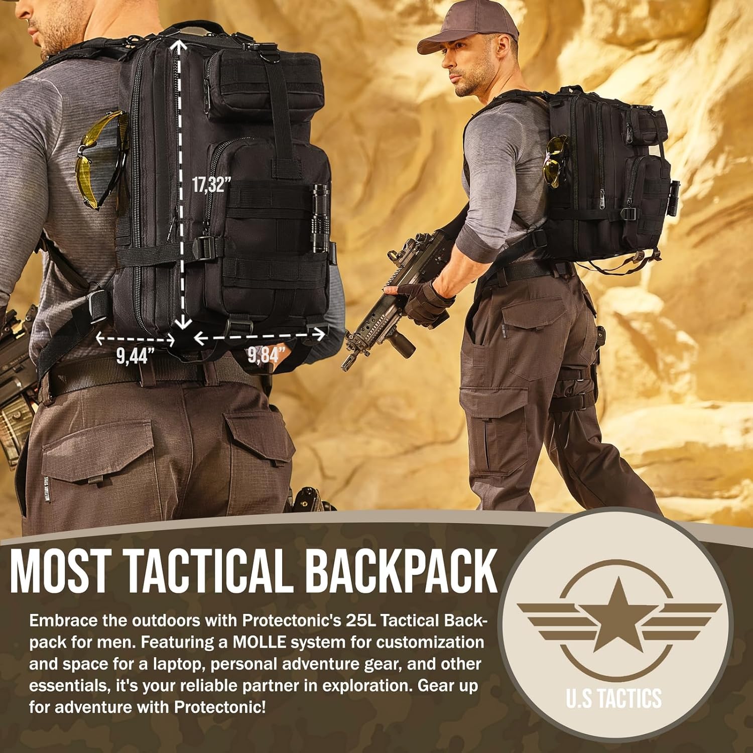 Mochilas tácticas militares Sistema Molle, Negro -, Mochilas tácticas