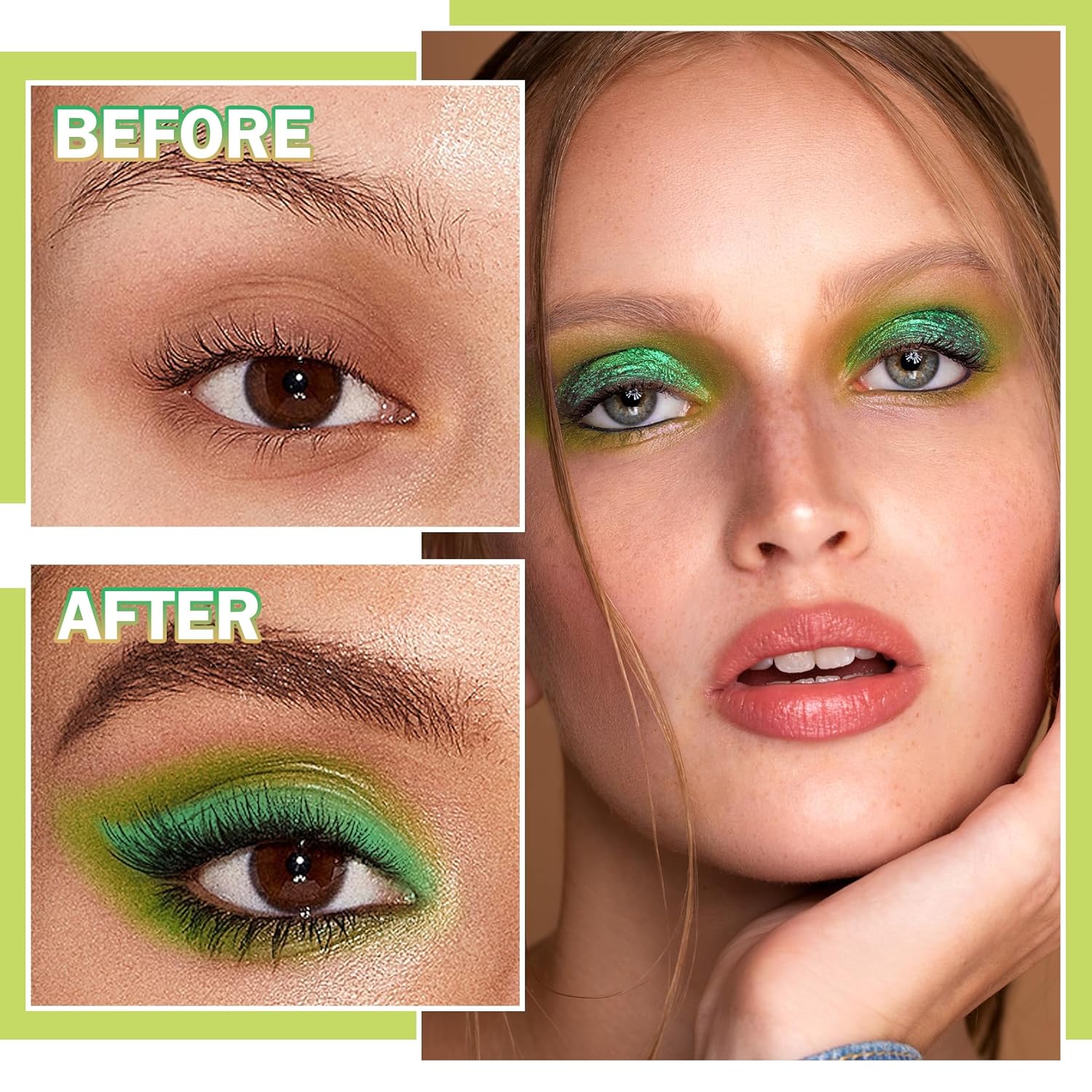 XiaoTu Paleta de sombra de ojos verdes, paleta de maquillaje de sombra de ojos con purpurina verde, mate de larga duración, altamente pigmentada,