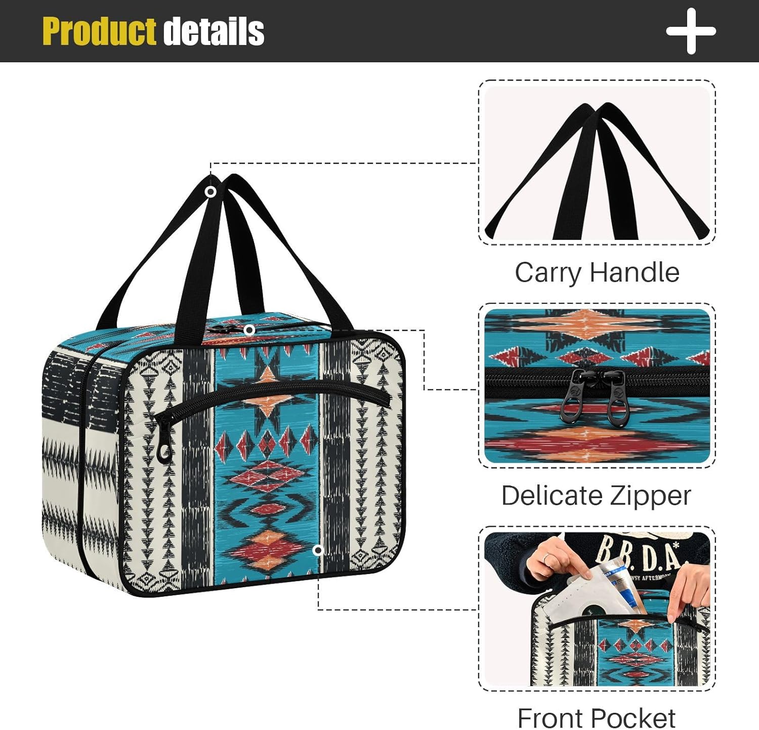 Neceser de viaje étnico geométrico bohemio azteca, organizador de maquillaje colgante para mujeres y hombres, bolsa de cosméticos portátil para