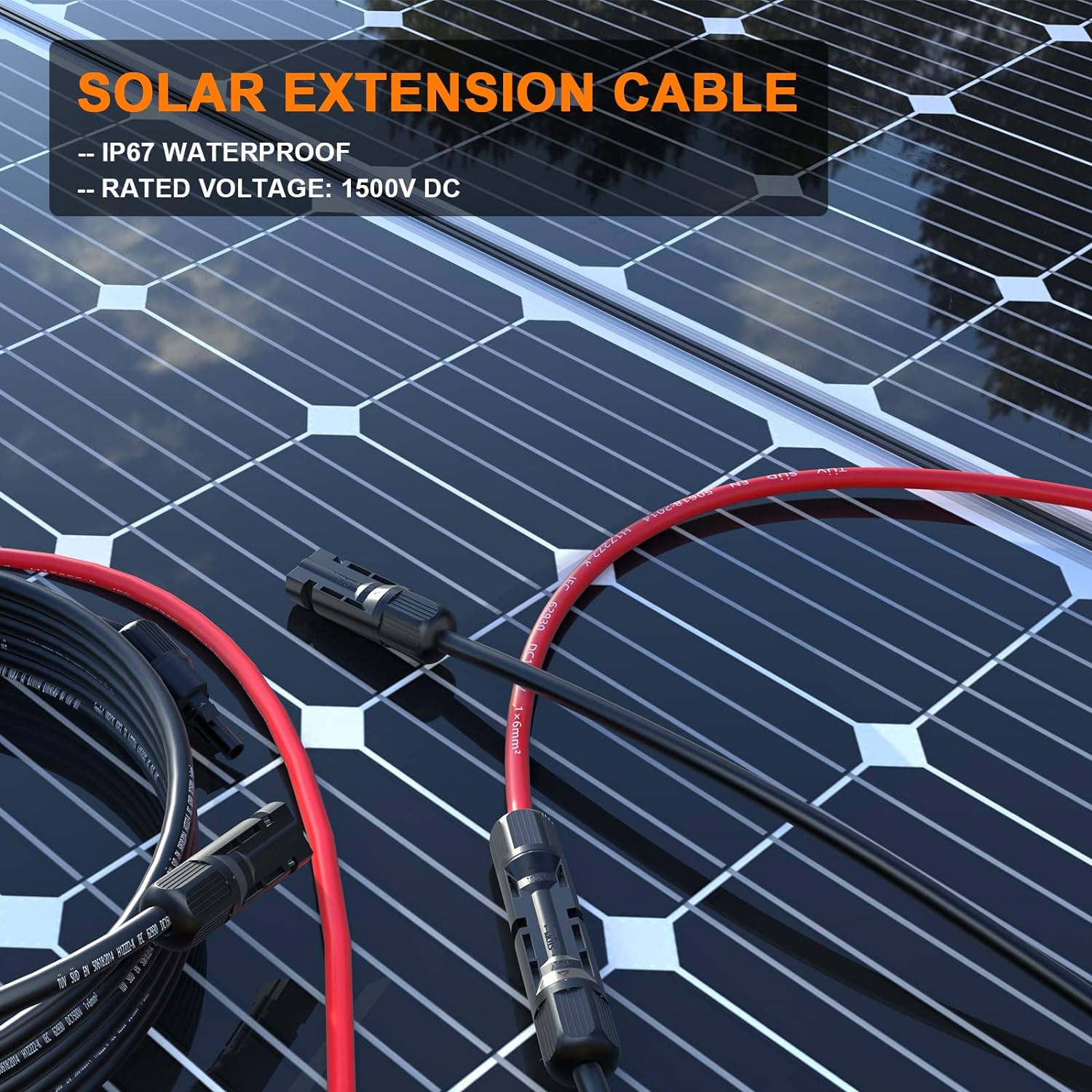 10AWG Solar Extension Cable 60 Feet, 10 Gauge Solar Cables 60Ft for Solar Systems, Car, RVs, and Boats, Tinned Copper PV Wire Ends with Solar