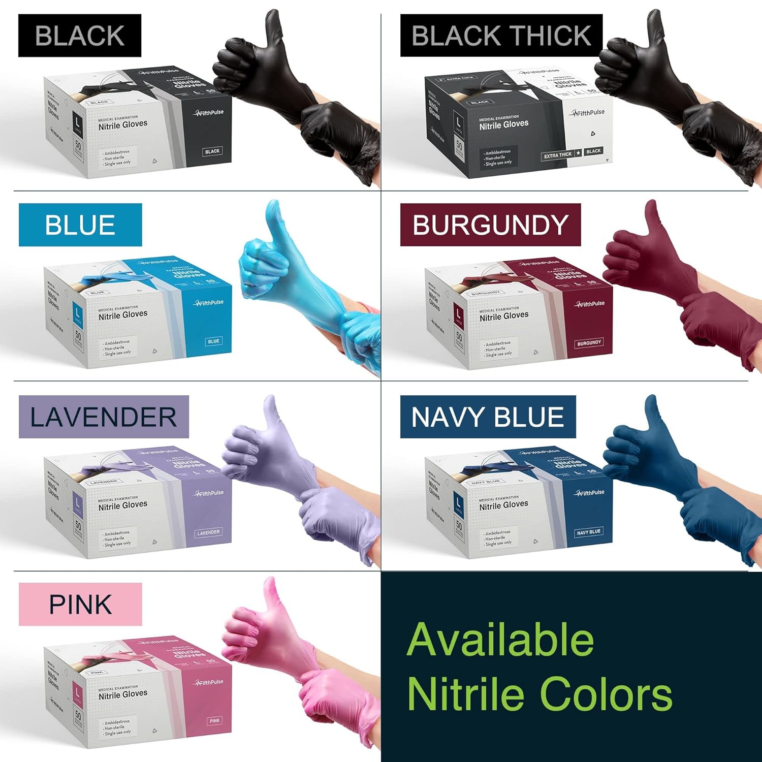 Paquete de 50 guantes desechables de nitrilo sin látex y sin polvo de grado médico para usos quirúrgicos y dentales (color negro, 3 milímetros de
