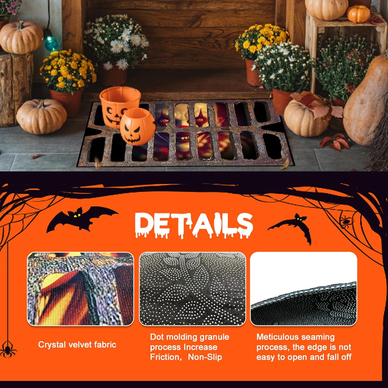Tapete para puerta de Halloween, tapete de bienvenida de payaso de terror, tapete antideslizante para entrada delantera, decoración del hogar de