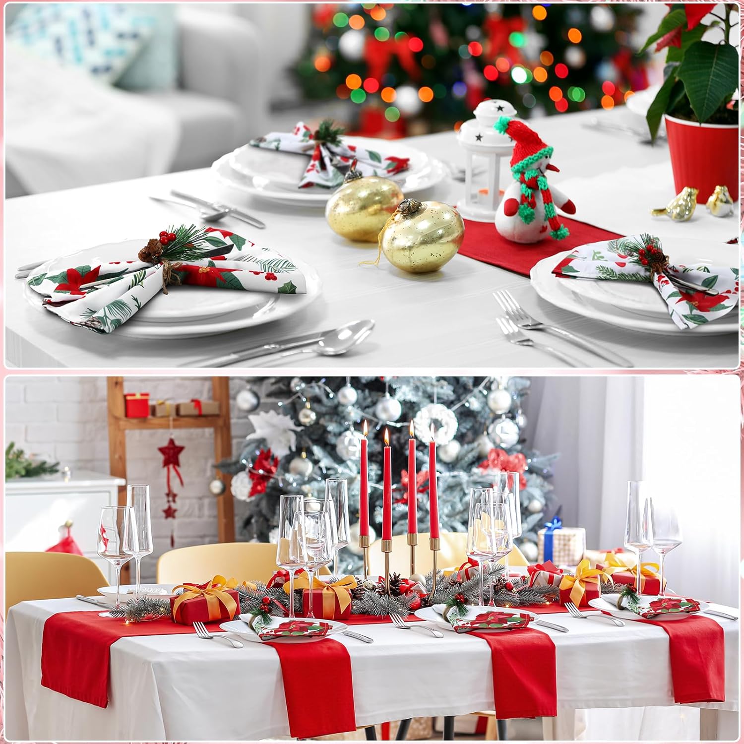 Nitial 24 servilletas de tela de Navidad, servilletas de tela floral de Pascua de Navidad, lavables de color navideño, para cocina, decoración de