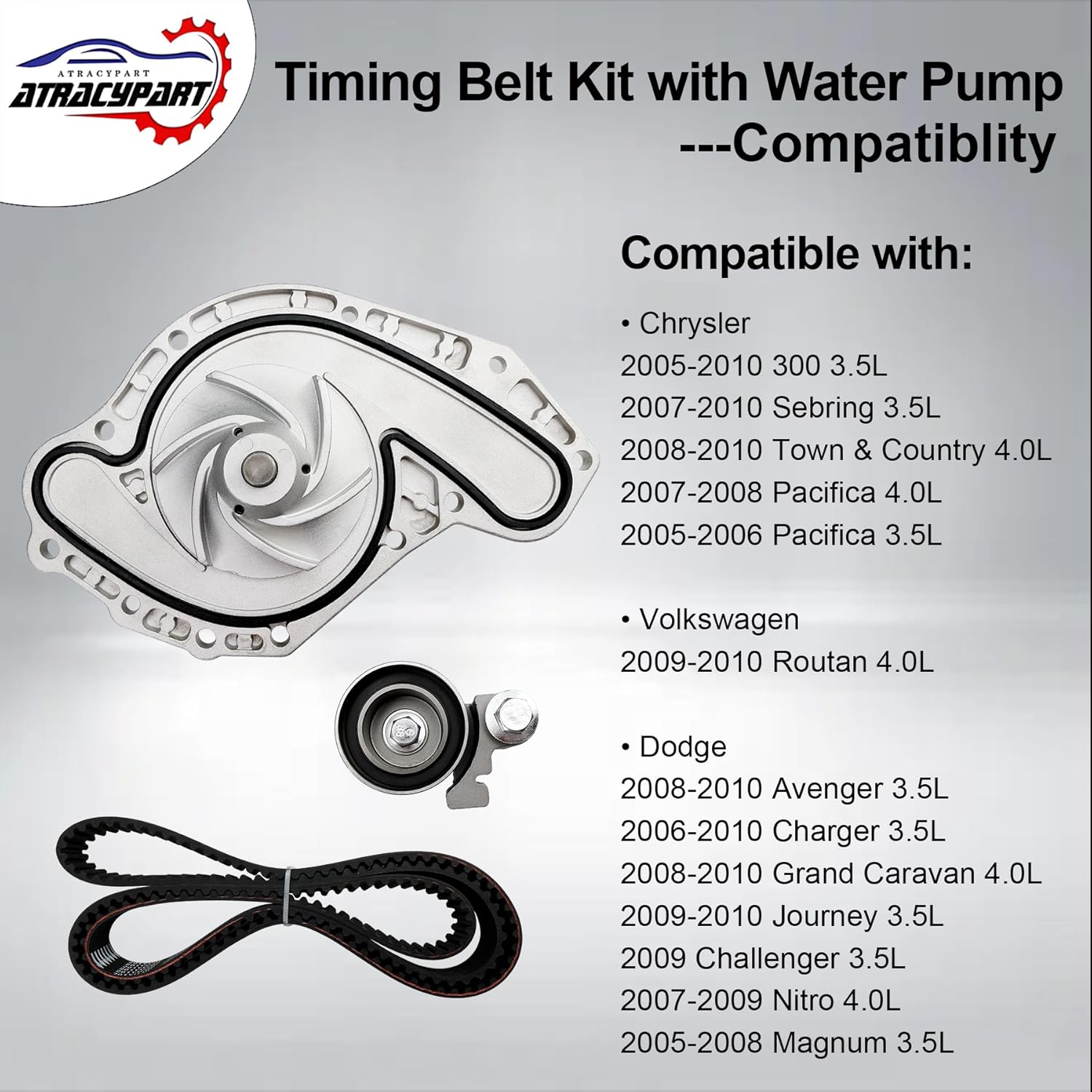 Kit de correa de distribución del motor con bomba de agua  Compatible con vehículos Chrysler, Dodge y Volkswagen 2005-2010 3.5L 4.0L V6 SOHC 24