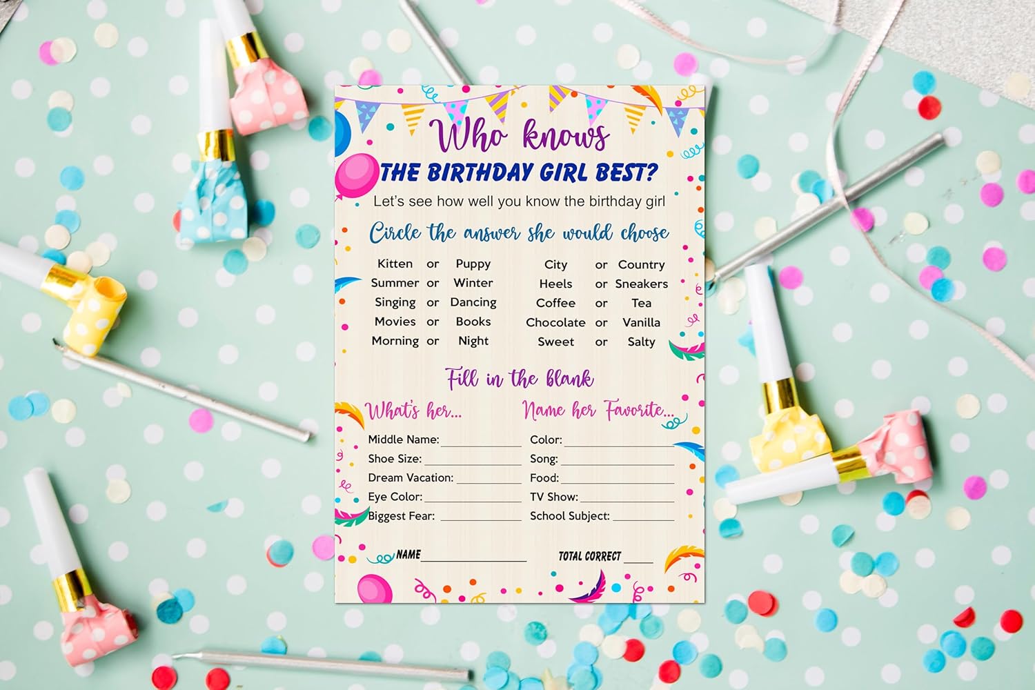 RokAPary Who Knows The Birthday Girl Best Game, ideas temáticas para fiesta de cumpleaños, juego divertido para fiestas de pijamas, juego de 30