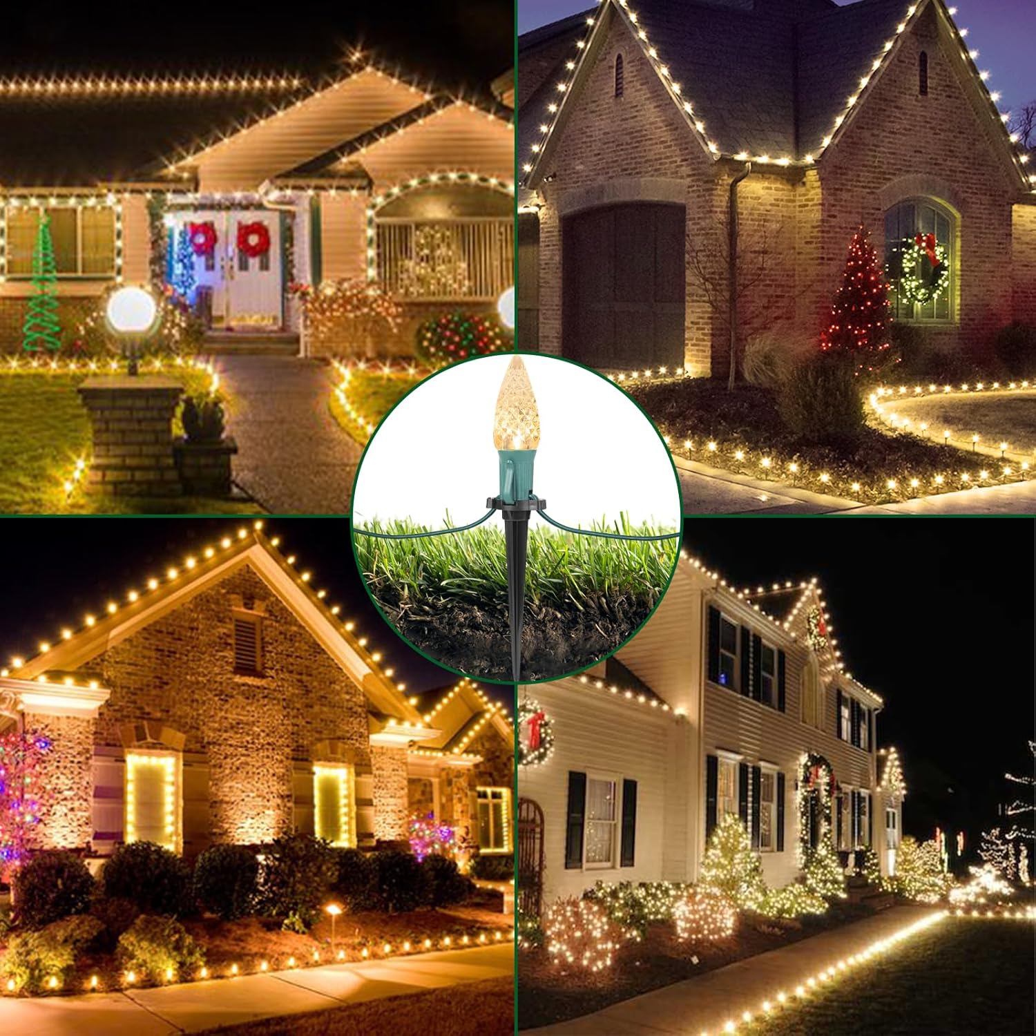 CXLHO Juego de 50 estacas de luz de plástico, estacas de Navidad de 4.5 pulgadas para luces de Navidad C7 C9 al aire libre, estacas de luz de