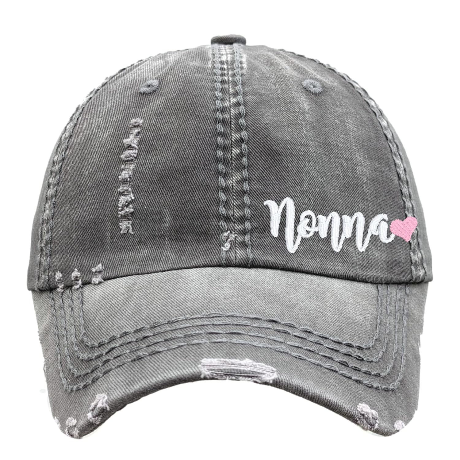Women’s Embroidered Nonna or Custom Name Text Hat, Baseball or High Ponytail Cap, Optional Heart, Gift Present for Birthday Mother’s Day