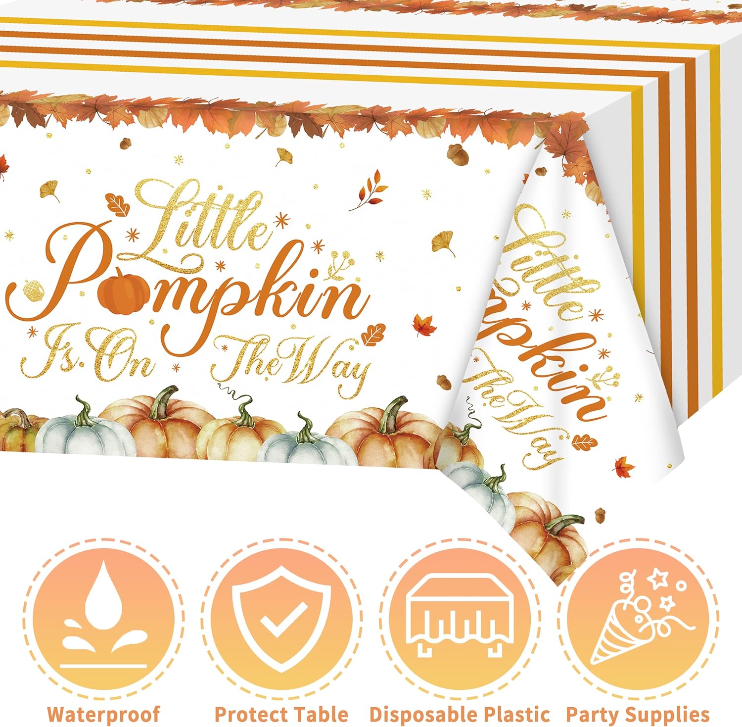 Mantel de otoño para baby shower, 3 piezas, diseño de calabaza pequeña está en camino, decoración de otoño para baby shower, Acción de Gracias,