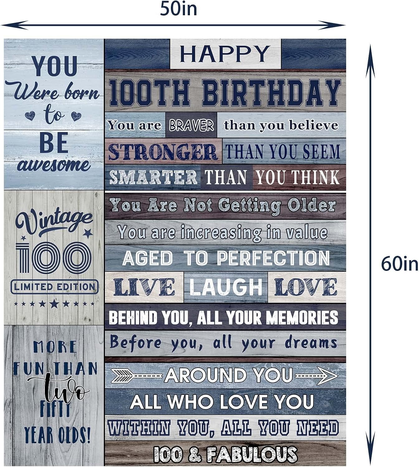 Eslygoily Regalos de feliz cumpleaños número 100 para mujeres y hombres, regalos de cumpleaños número 100 para hombres, manta de decoración de