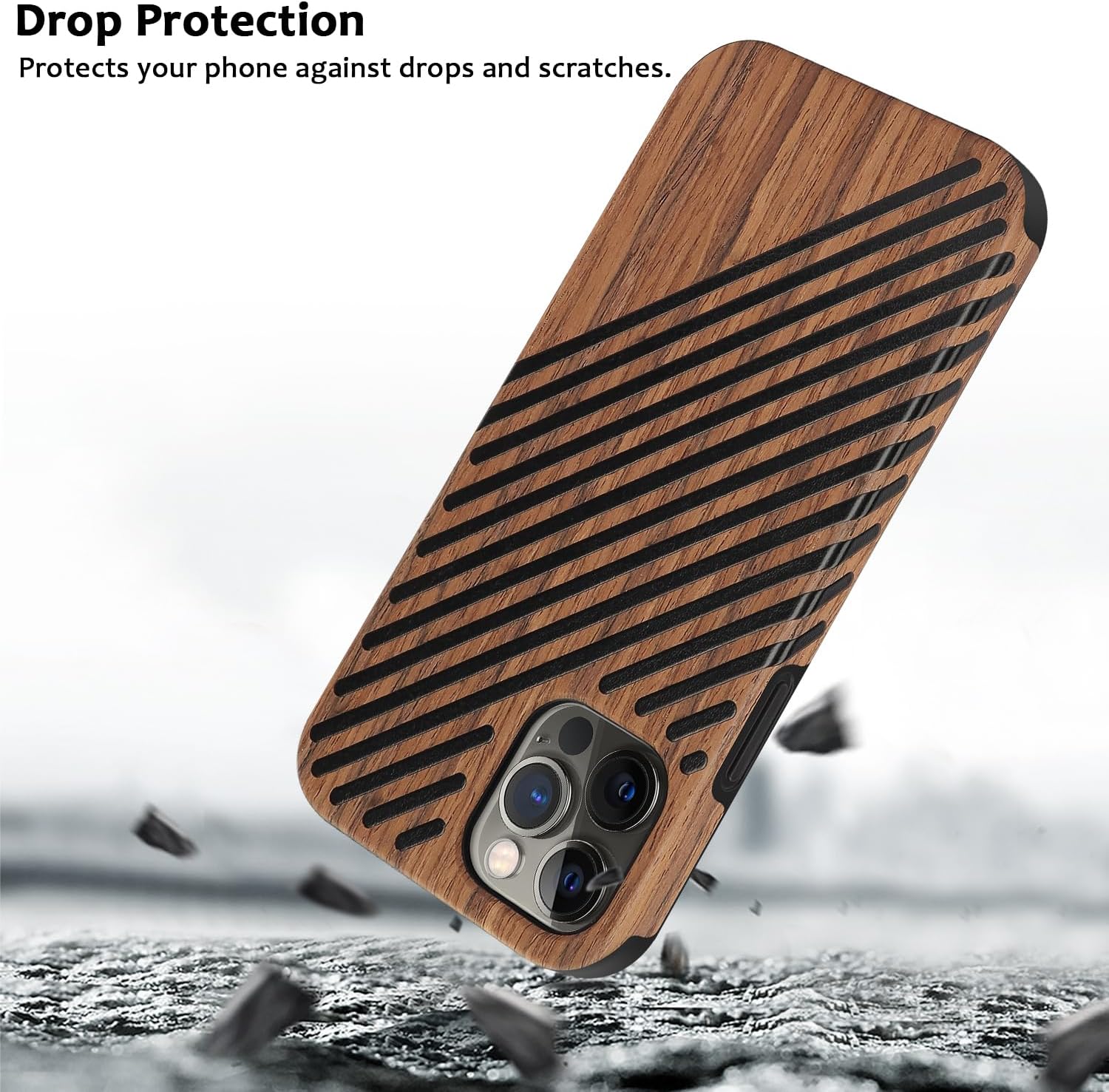 ZZDZZ Funda magnética compatible con iPhone 12 Pro  iPhone 12 compatible con MagSafe diseño de madera y cuero, funda híbrida de TPU a prueba de