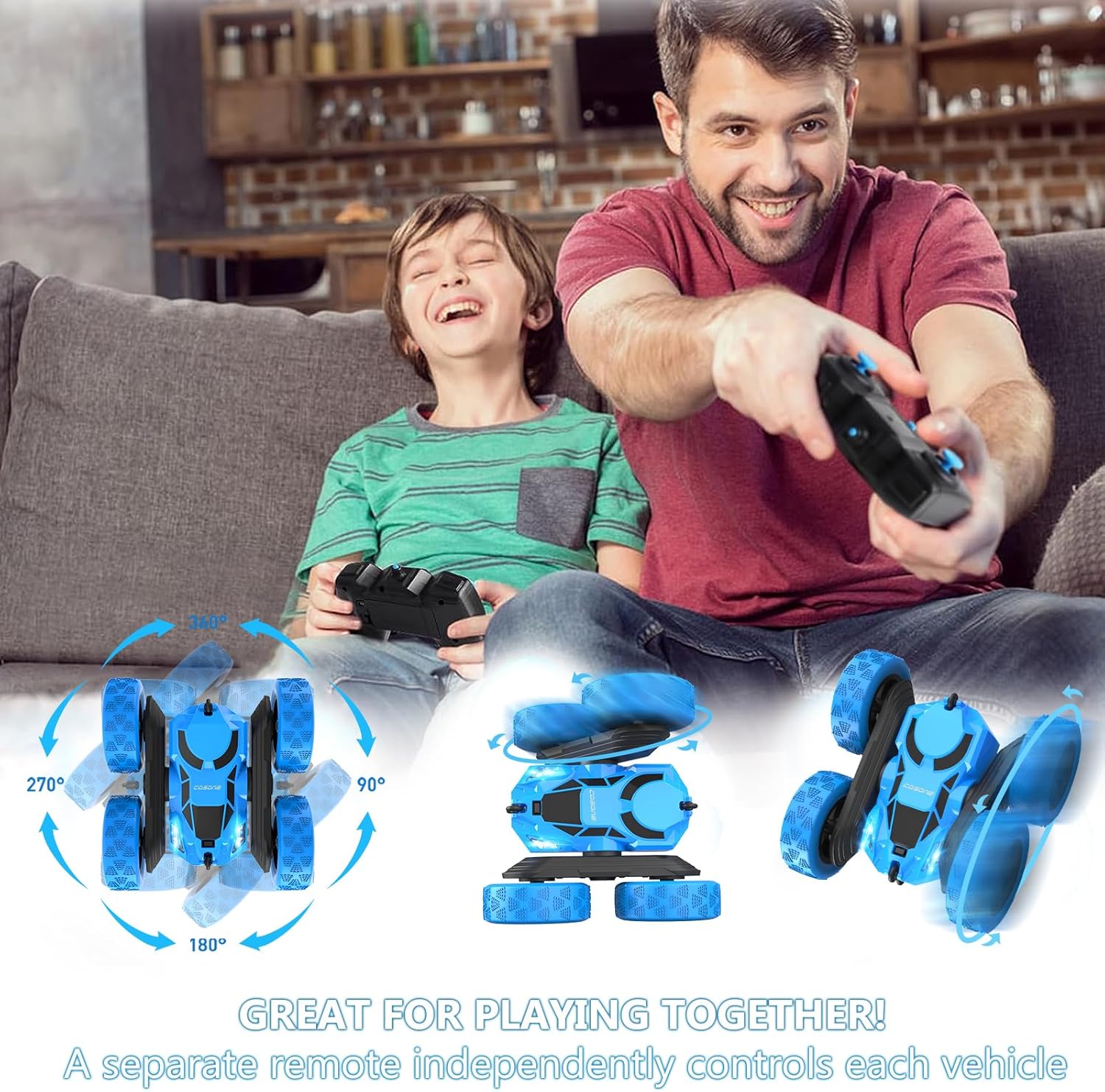 cosone Auto a control remoto – Autos RC para niños – Juguetes para niños – 4WD 2.4Ghz doble cara 360 giratorio recargable todo terreno auto remoto