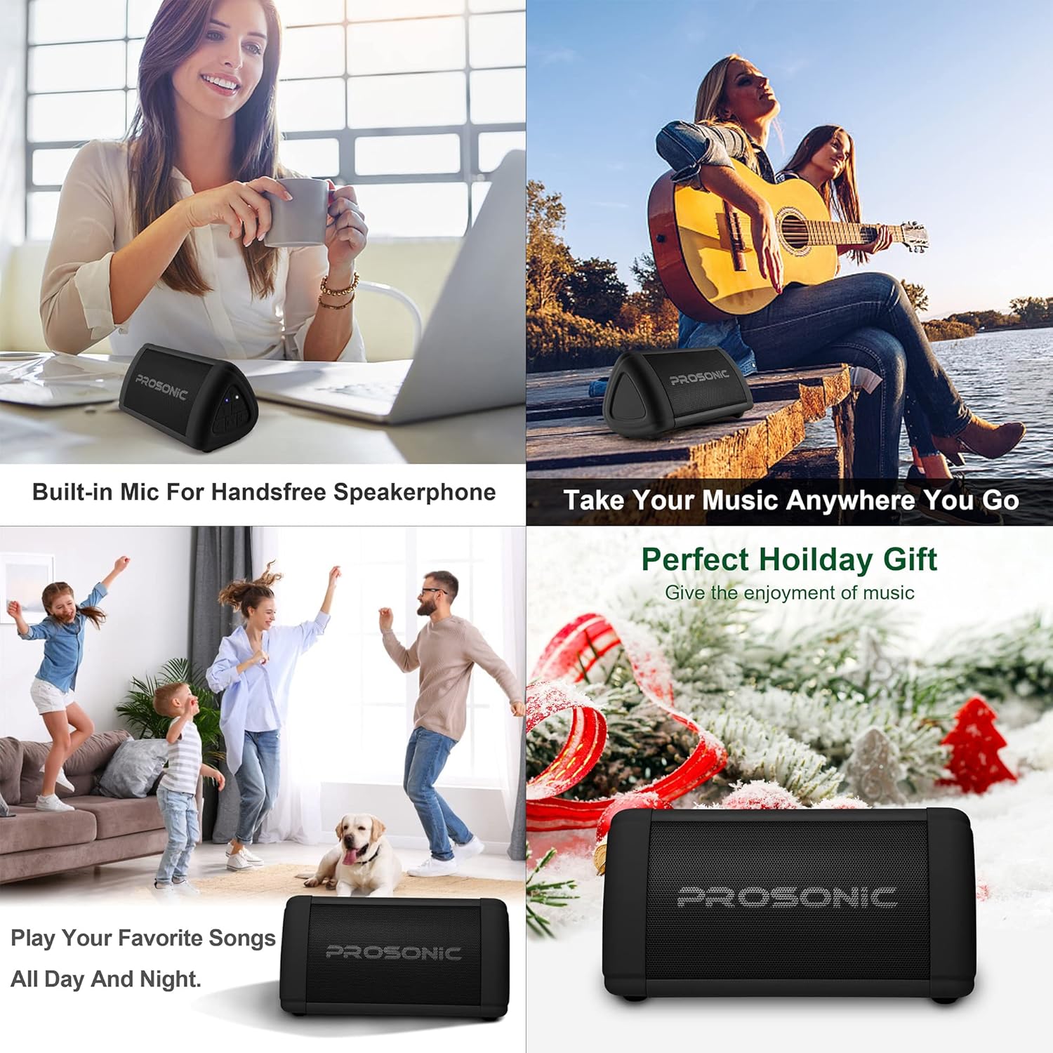 Prosonic BT3 – Altavoz Bluetooth inalámbrico portátil con sonido estéreo de 10 W y refuerzo de graves – Sonido rico y graves intensos – Bluetooth