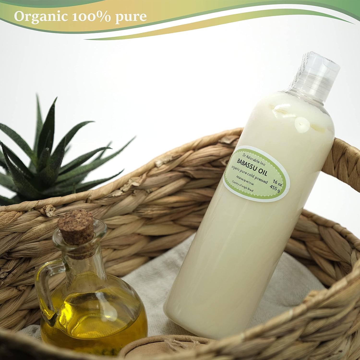 Aceite orgánico de babassu de 16 onzas, 100% puro, prensado en frío, para la piel, hidratante de pelo